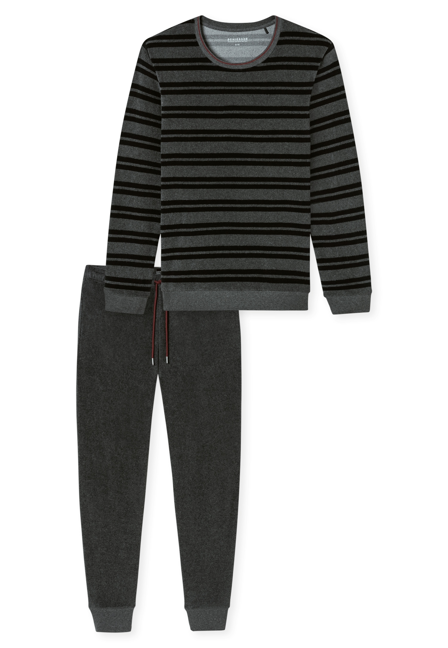 Schiesser Schlafanzug »Casual Nightwear« 2 Stk. tlg., Rundhalsausschnitt, Bindeband, wärmend, Frottee, Langarm