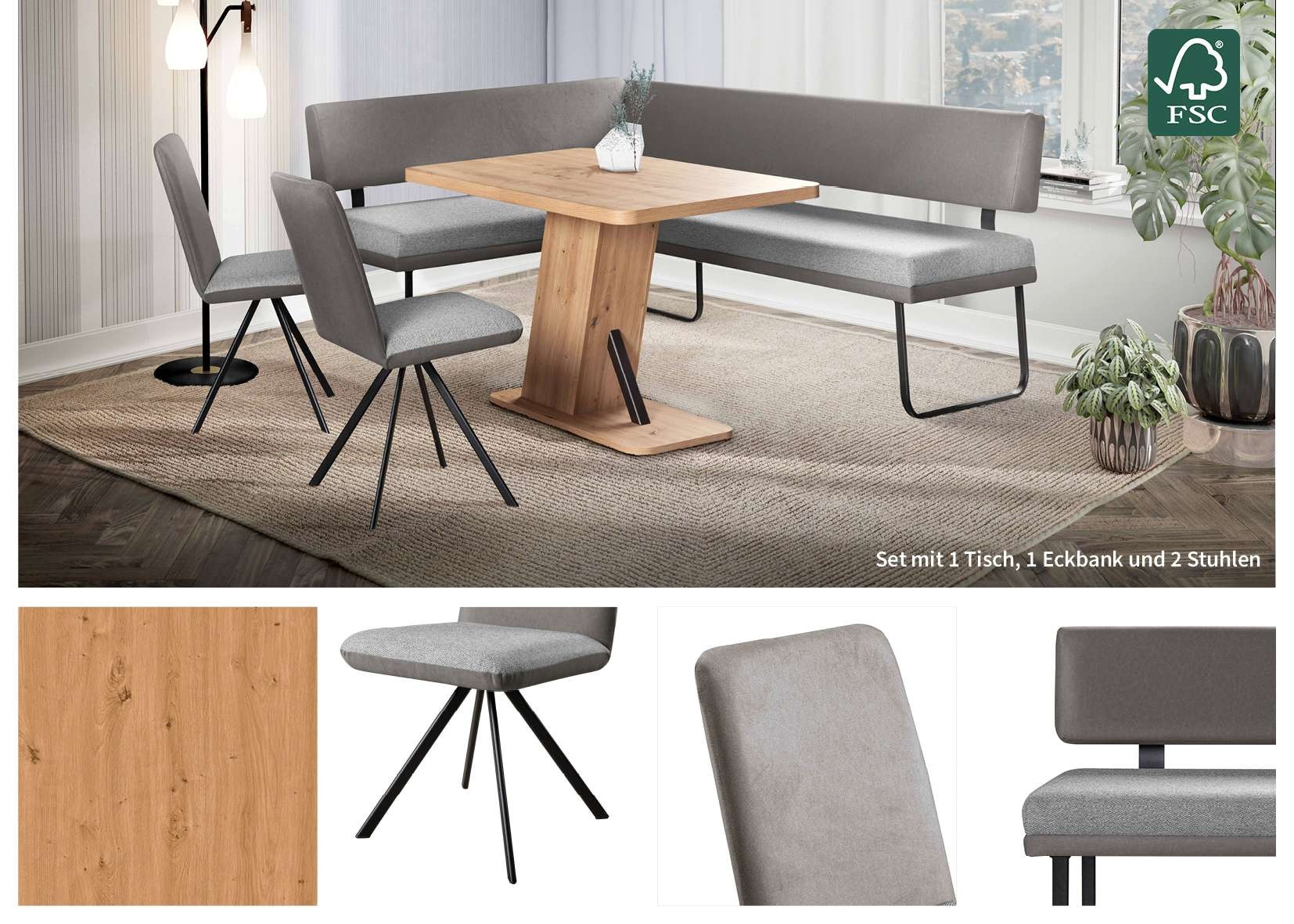 GOODproduct Ensemble de bancs d'angle »Gabi Essecke, Sitzgruppe, Eckbankgruppe, Küchenbankgruppe« Ensemble, 4 pièces, 4 pièces tlg. structure en métal plat noir mat, stable, design bicolore