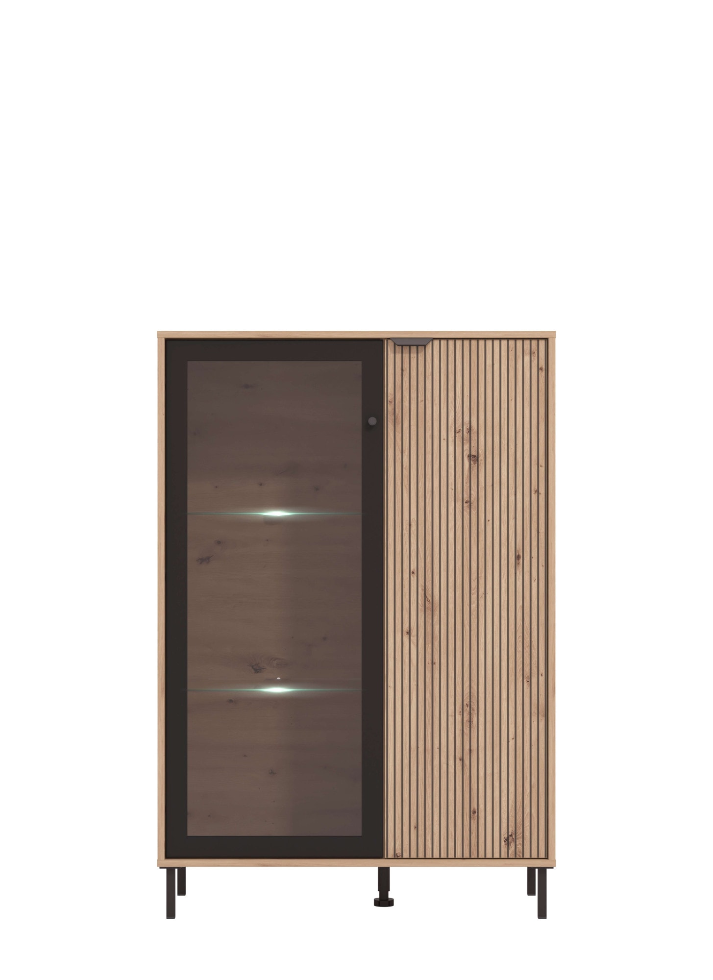 Home affaire Highboard »Mayenne Sideboard, Stauraumschrank, Anrichte, Hochschrank, Breite 93cm« Holztür mit Rillen-Optik, Glastür, Modernes Design