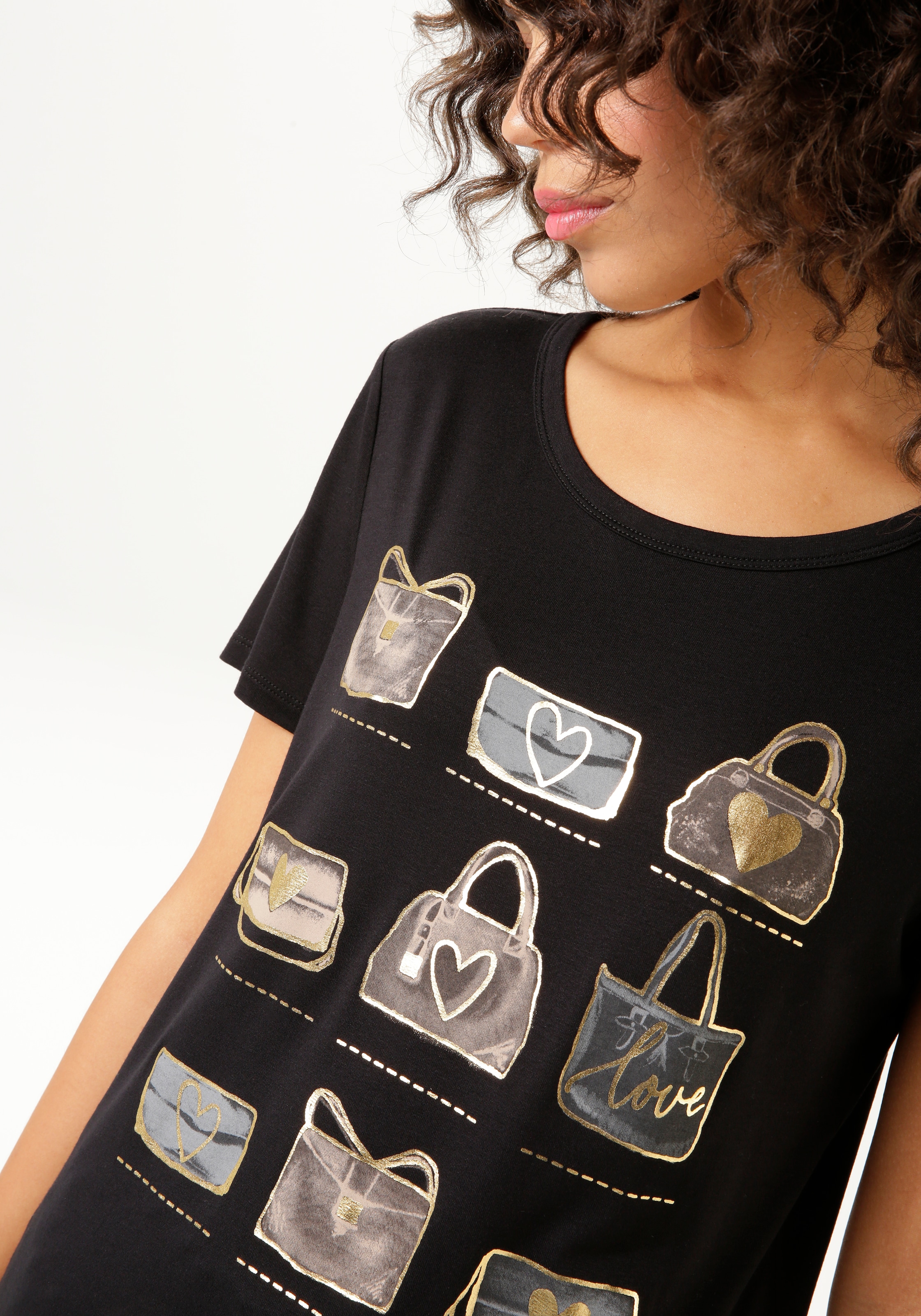 Aniston CASUAL T-Shirt, Frontdruck, teilweise mit glitzerndem Folienprint - NEUE KOLLEKTION