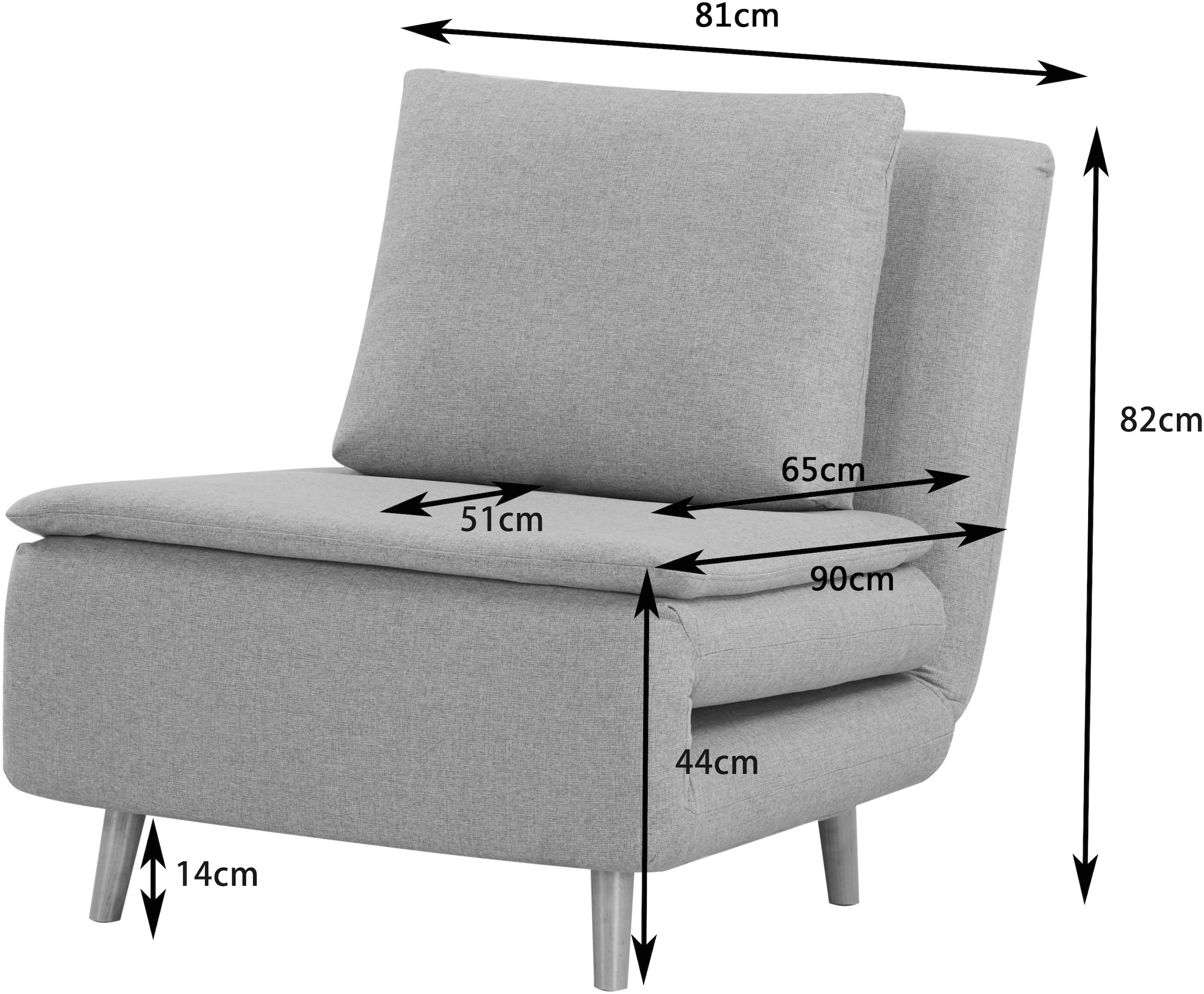 INOSIGN Sessel »AINSLEY«, wandelbar zum Gästebett, Schlafsofa, Webstoff u. Cord-Bezug