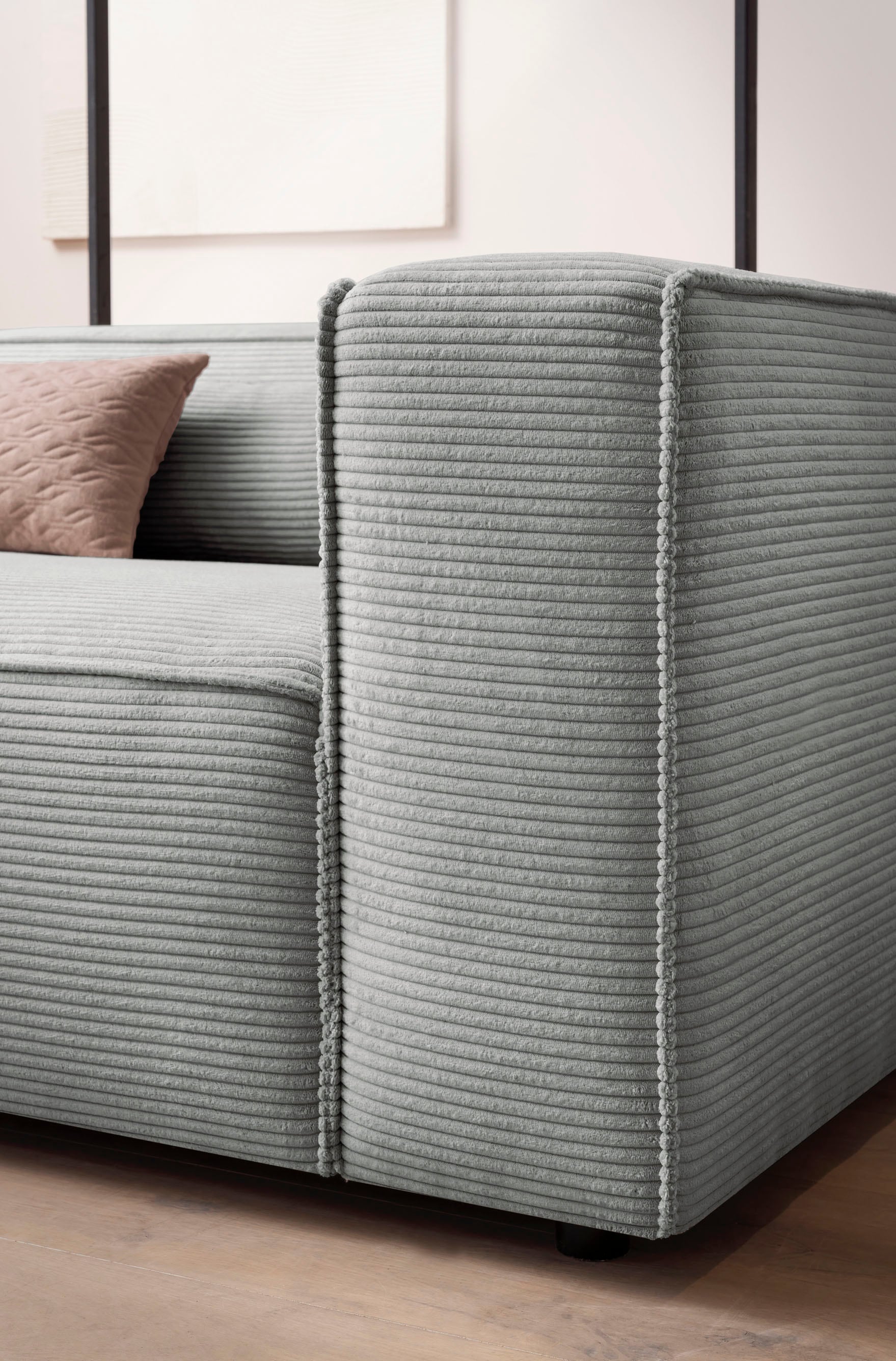 LeGer Home by Lena Gercke 3-Sitzer »PIARA, XXL Sofa mit Kedernaht, Big-Sofa in Cord oder Leinenoptik«, schwarze Füsse, bequemer Sitzkomfort, extra tiefe Sitzfläche