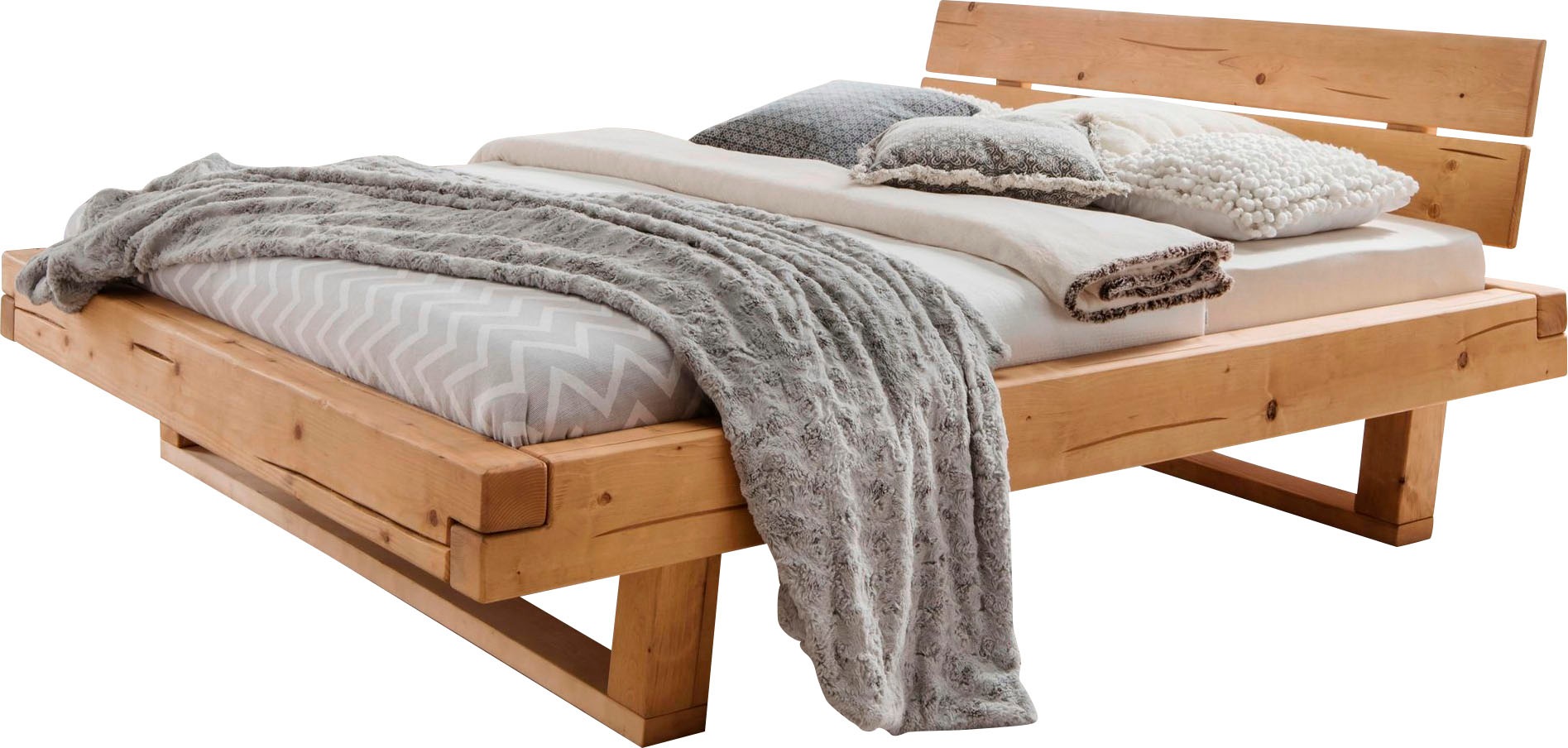 OTTO home Massivholzbett "Ultima, Balkenbett, Fichte oder Eiche Massivholz, FSC zertifiziert" Skandinavisches Designerstück, Robust, Füße in Kufenform, Made in EU