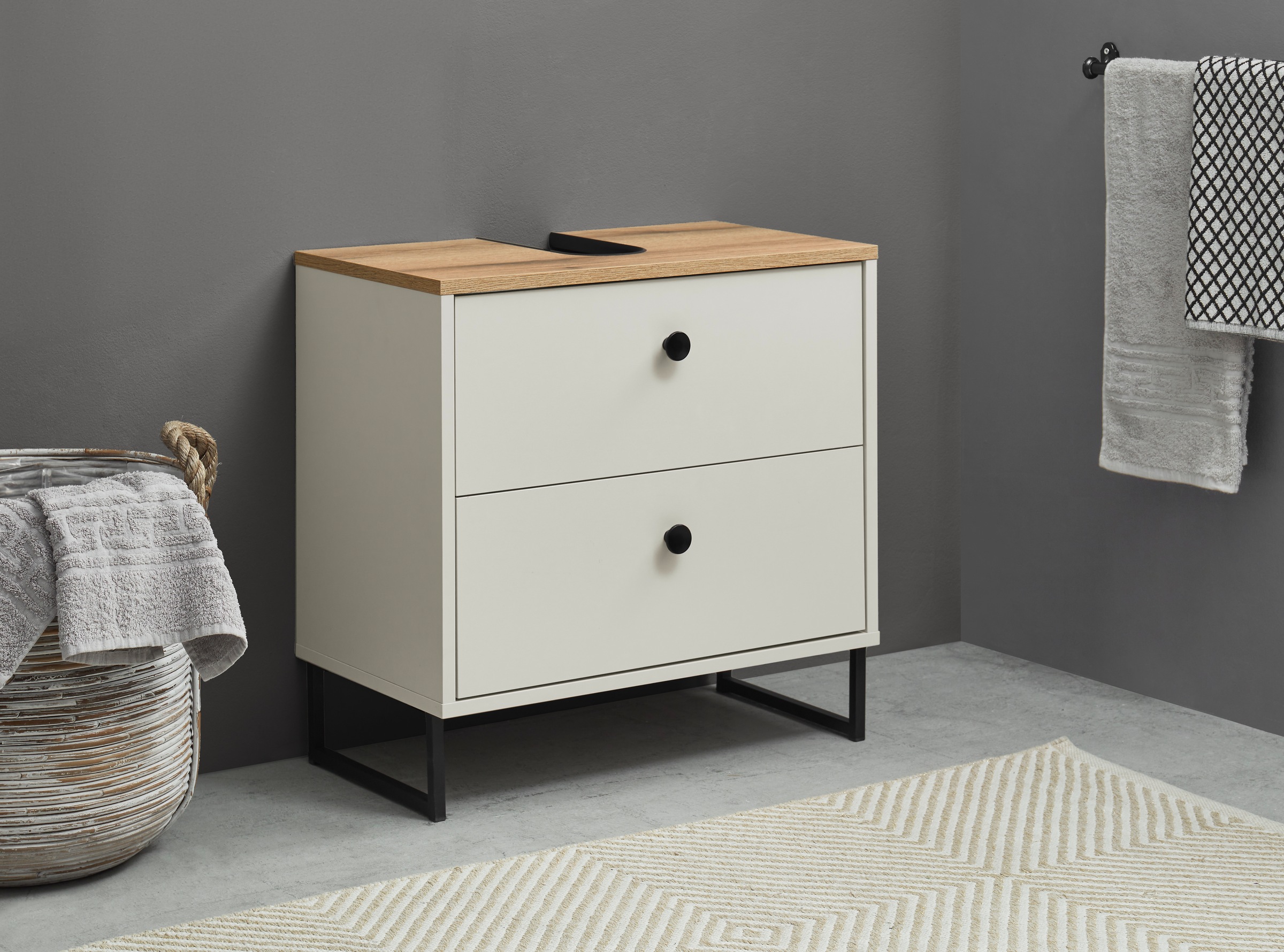 BASIC by Balculina Armoire sous lavabo »Linea« 1 cuis tlg. Largeur 60cm, pieds profilés en U, extension sous plan