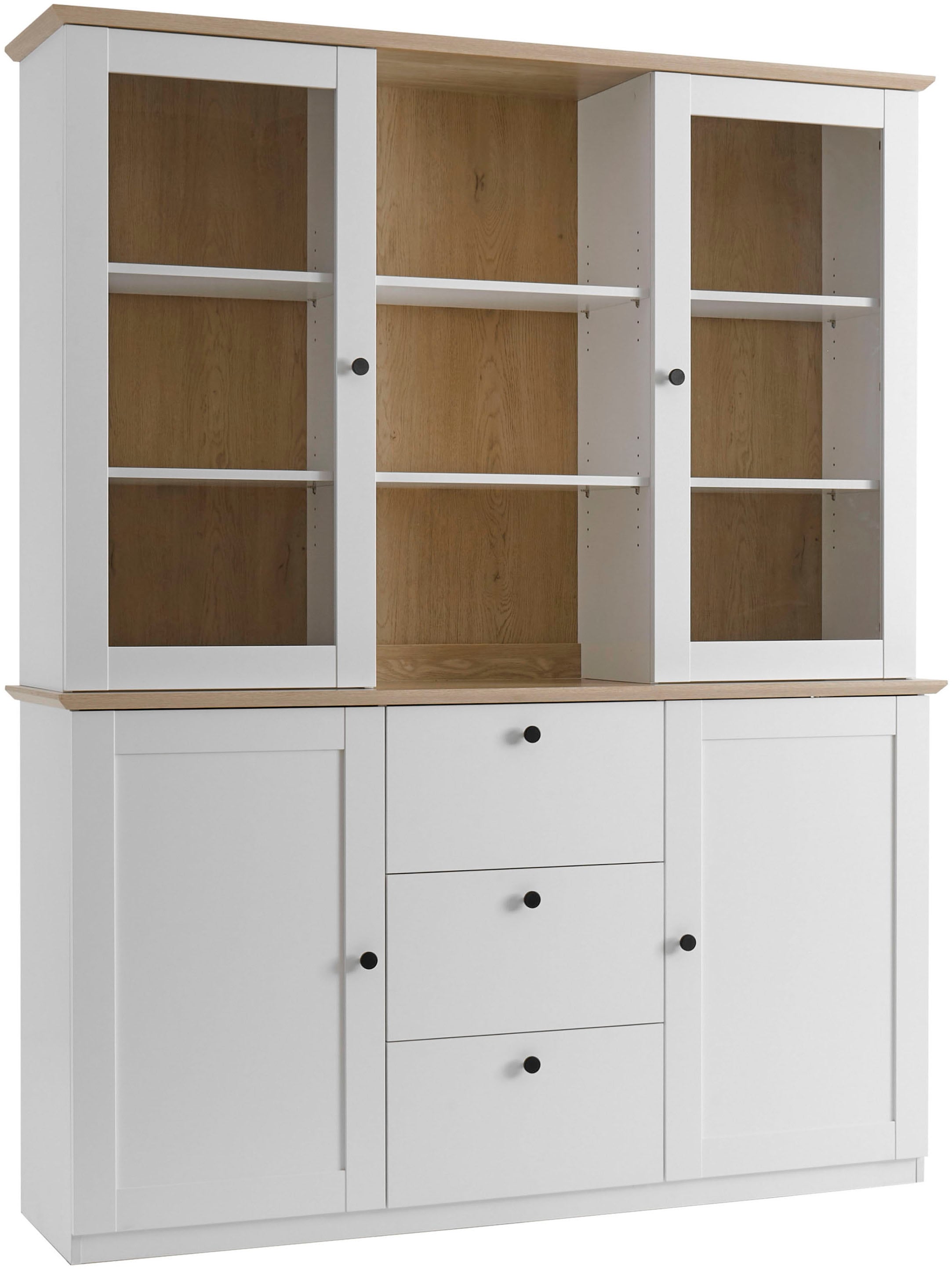 GOODproduct Buffet »Brest, Hochschrank im Landhausstil, Schrank, Küchenschrank« poignées en métal noir, beaucoup d'espace de rangement, portes vitrées, 164 cm de large
