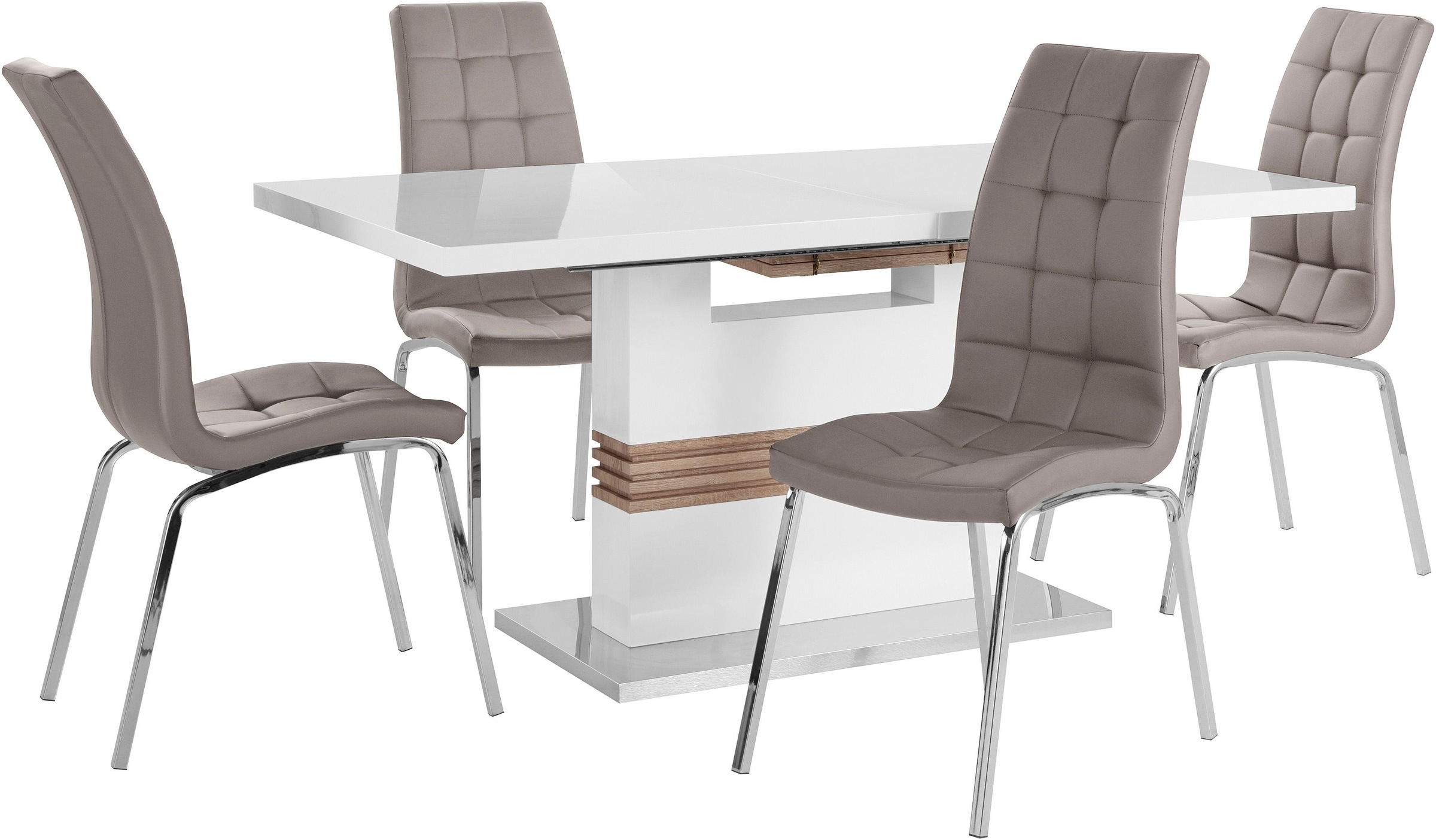 INOSIGN Essgruppe »Perez/Lila«, (Set, 5 tlg.), mit 4 Stühlen, Tisch ausziehbar, Breite 160-200 cm