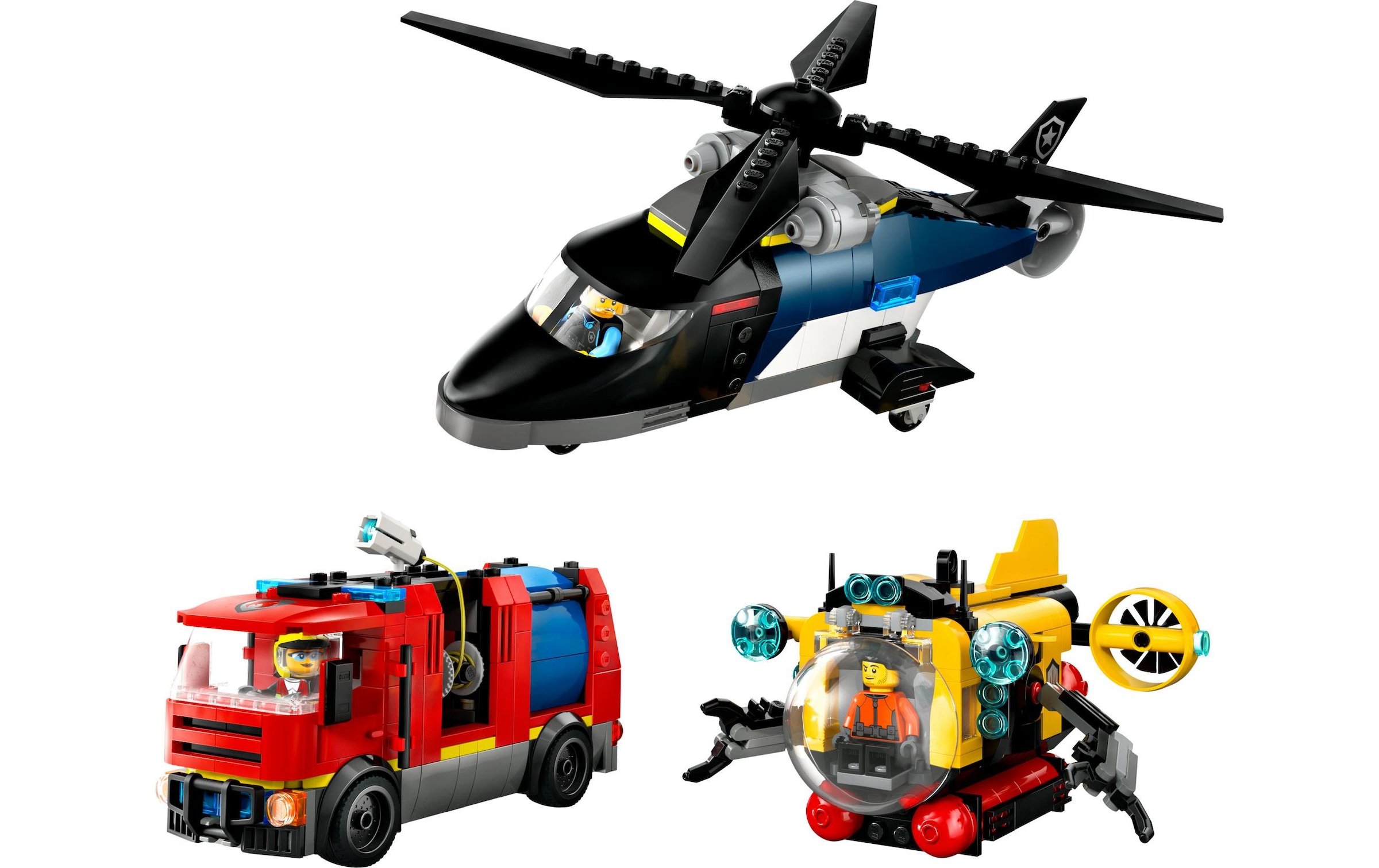LEGO® Spielbausteine »City Hubschrauber Löschauto und U-Boot 60460«, (874 St.)