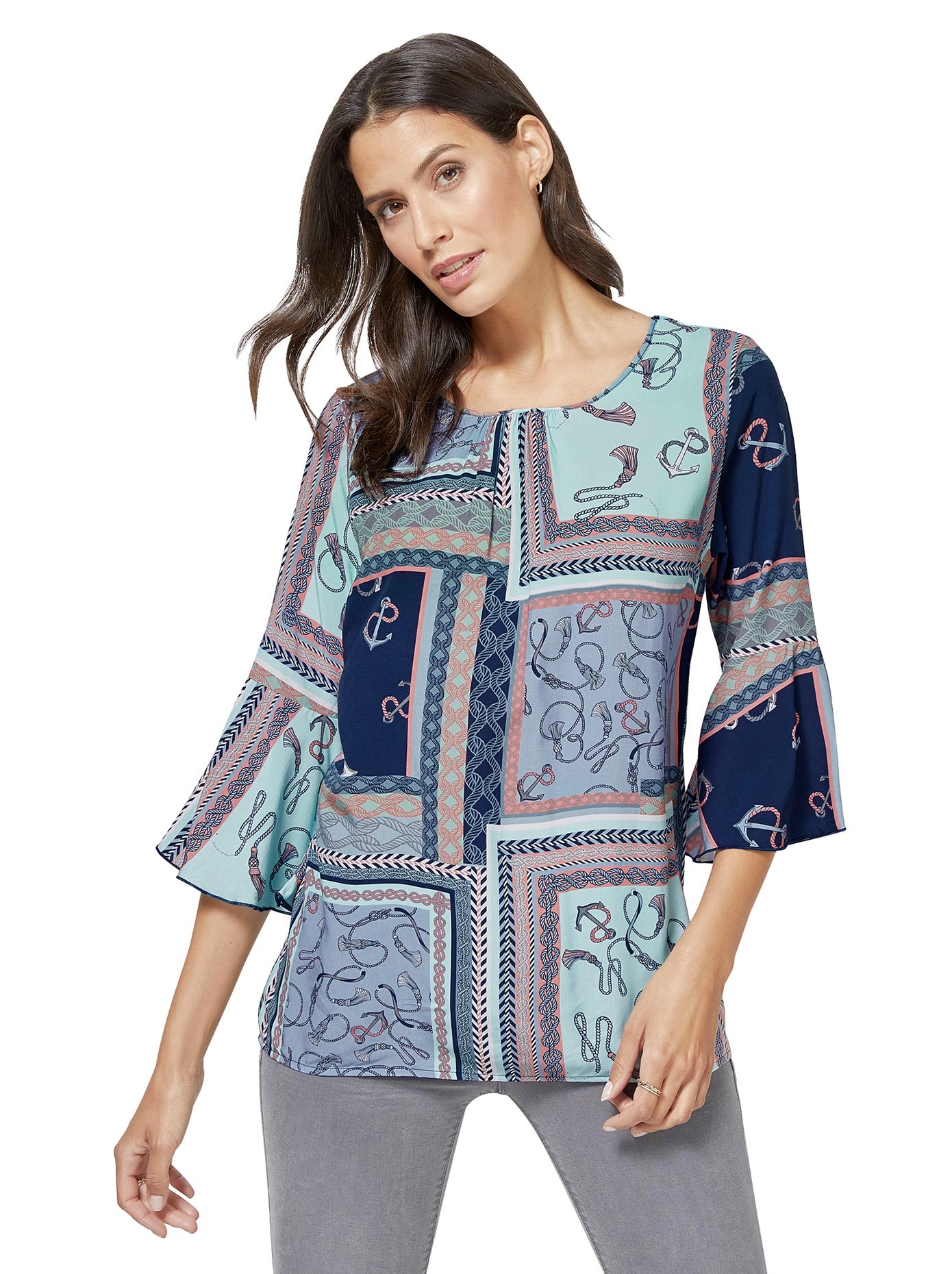 Classic Inspirationen Bluse in maritimer Tücherdruck-Optik