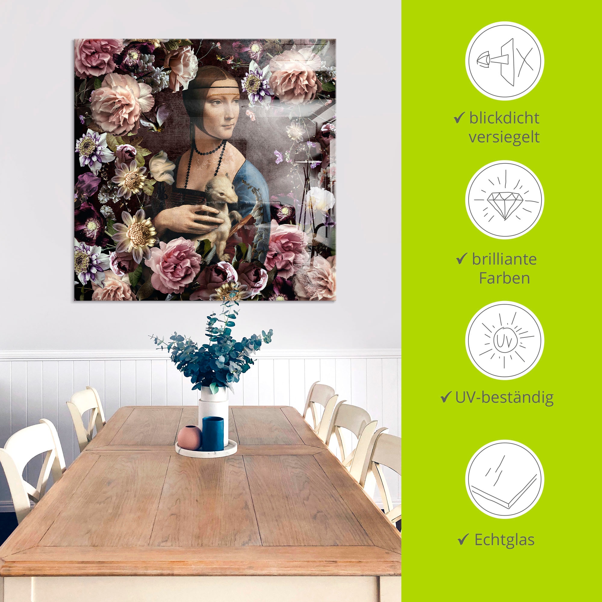 Artland Tableau en verre »Lady mit Hermelin - Da Vinci Adaption« 1 cuis tlg. in verschiedenen Grössen