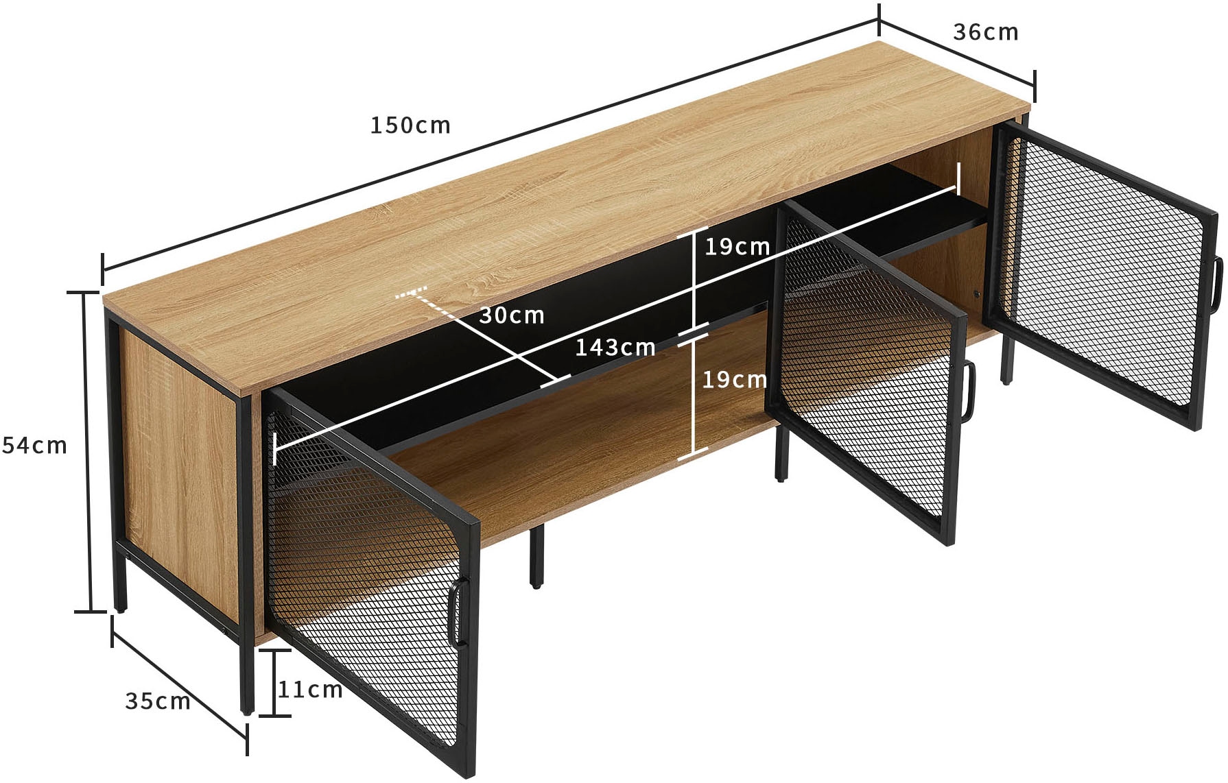 GOODproduct Tableau TV »Amance« mit ABS-Kanten und pulverbeschichteten Metallbeinen, Breite 150 cm