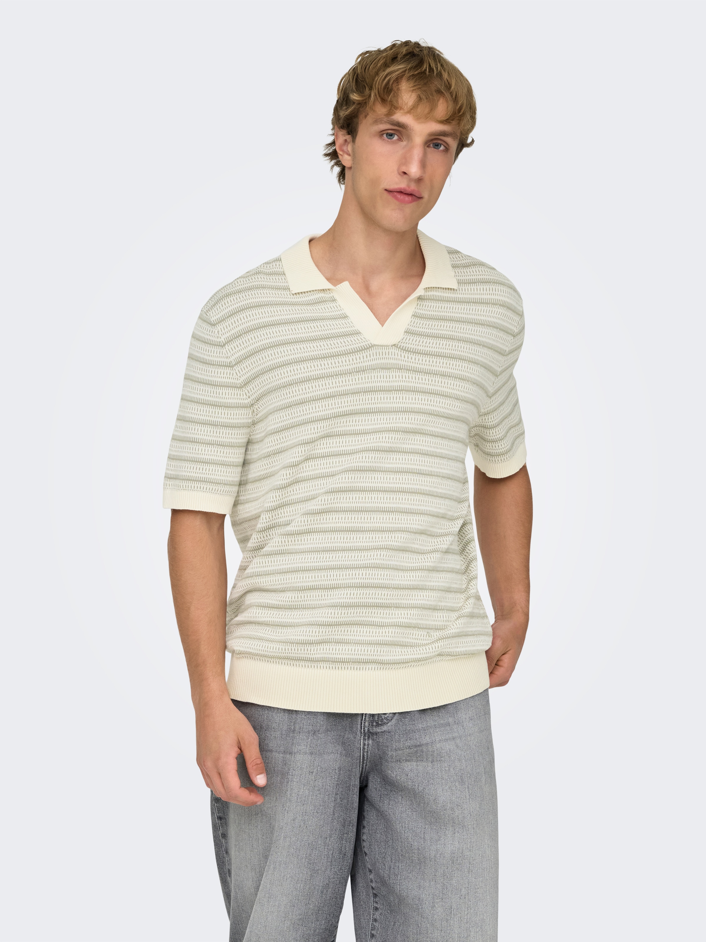 Image of ONLY & SONS Polokragenpullover "ONSTILO REG SS SPLIT NECK KNIT NOOS" Baumwolle, regular fit