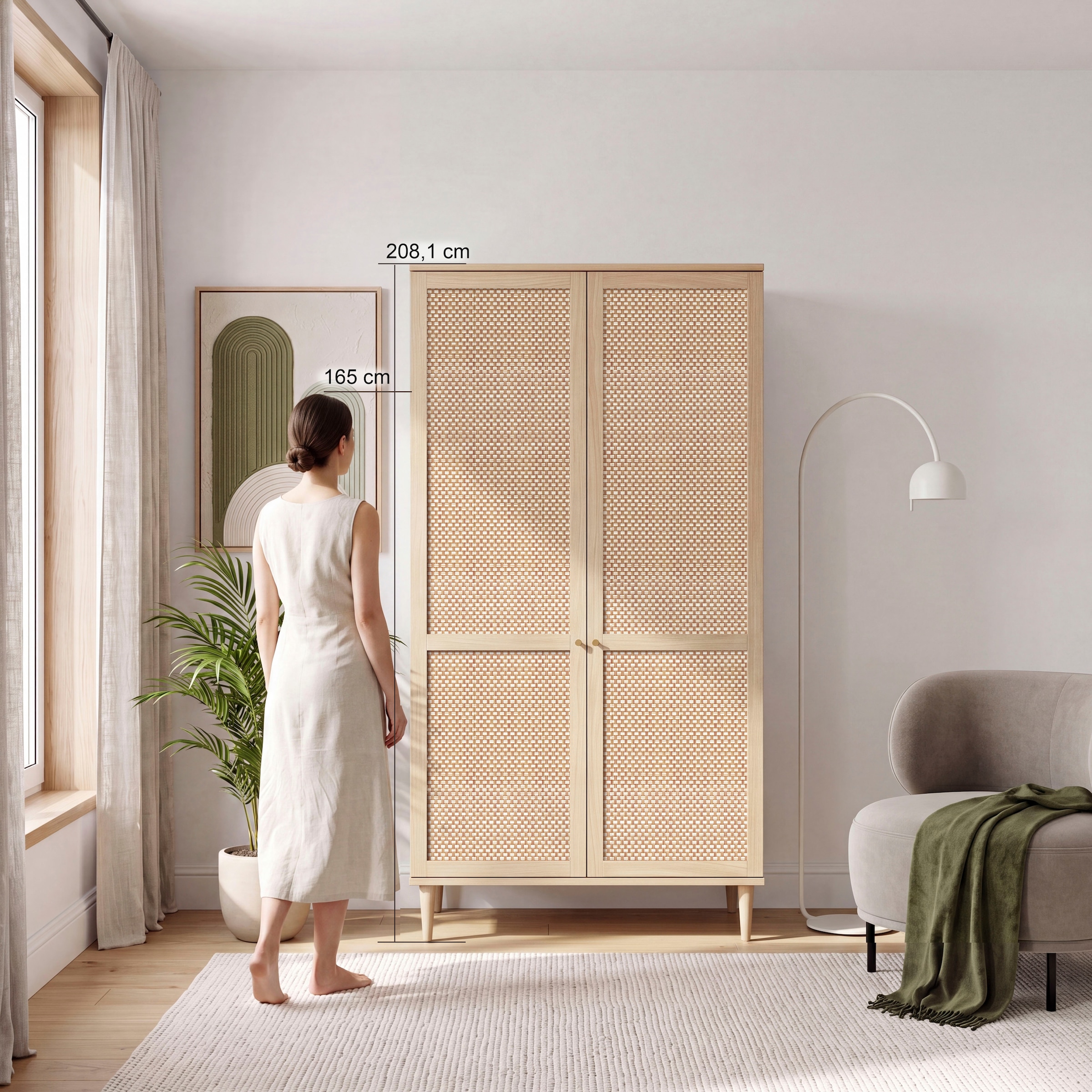 GOODproduct Kleiderschrank »ELLIAN mit Wiener Geflechtoptik, Rattan, Boho Stil, Vintage« Holzfüsse, Metallgriffe, Made in EU, viel Stauraum, FSC® zertifiziert