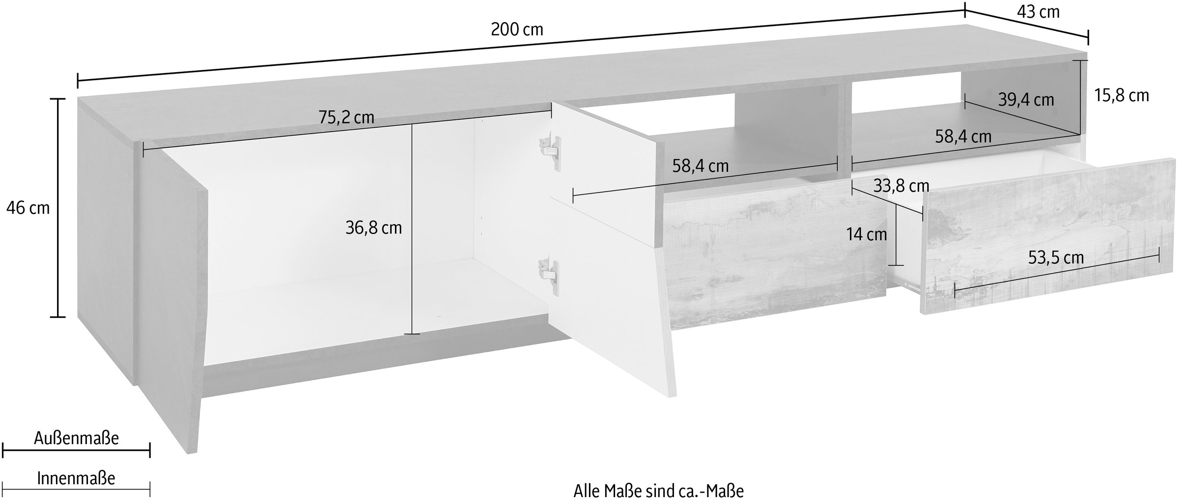 INOSIGN Lowboard »alien«, Breite ca. 200 cm