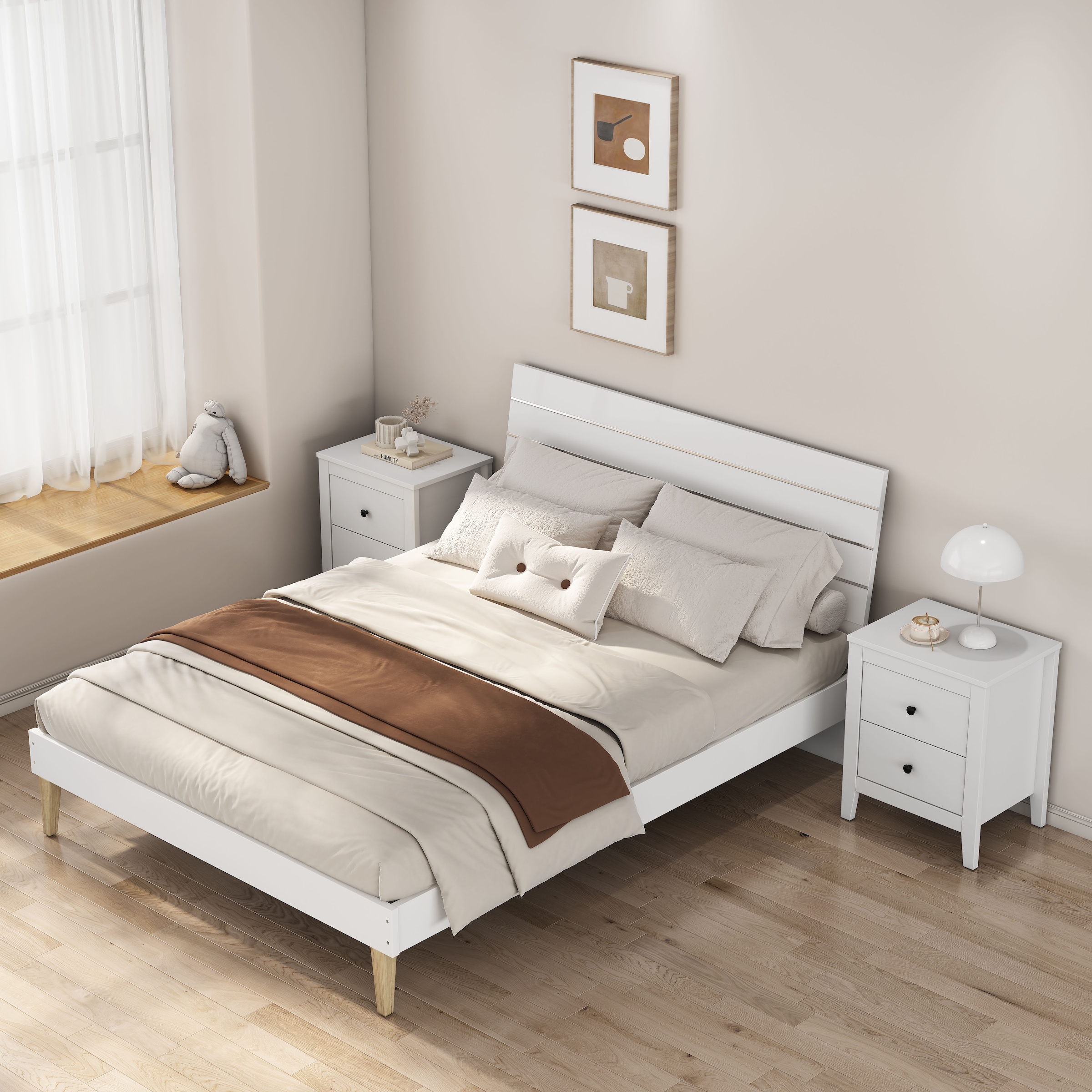 GOODproduct Nachtkommode »Borkum Nachttisch Set im Landhaus Design weiss Bestseller« Set, 2 Schränke im Set, schwarze Griffe aus Metall, 