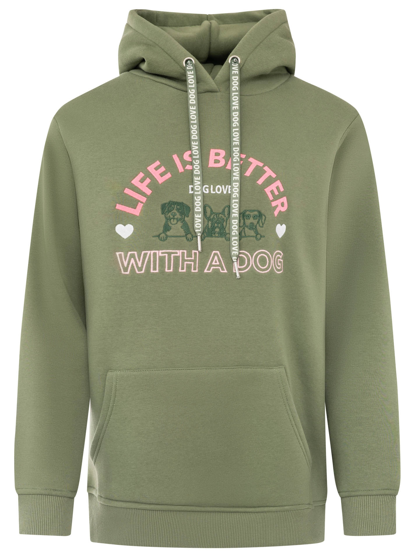 Zwillingsherz Hoodie »"Better with a Dog"«, chiens brodés et slogan, capuche avec cordon, poche kangourou
