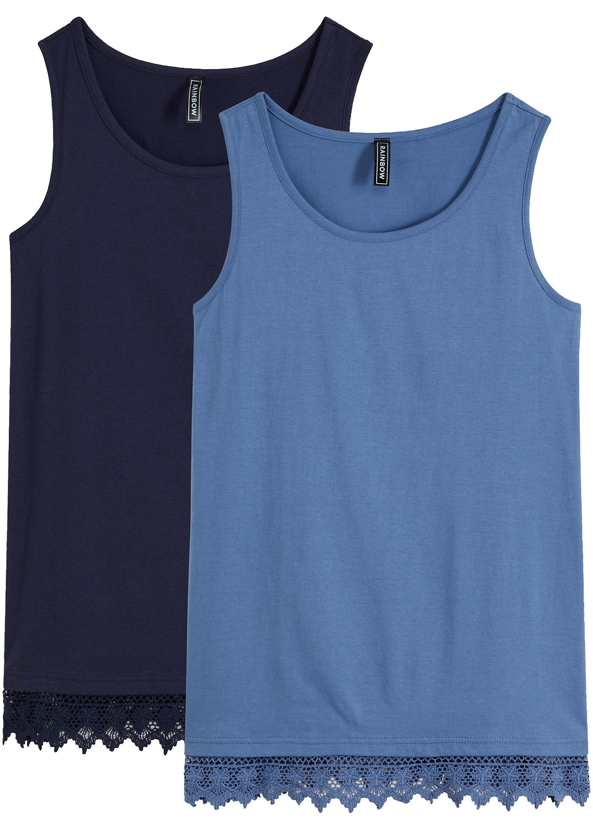 Image of bonprix Shirttop Packung, 2er, bequeme Passform, zarte Spitzenborte am Saum, taillierter Schnitt