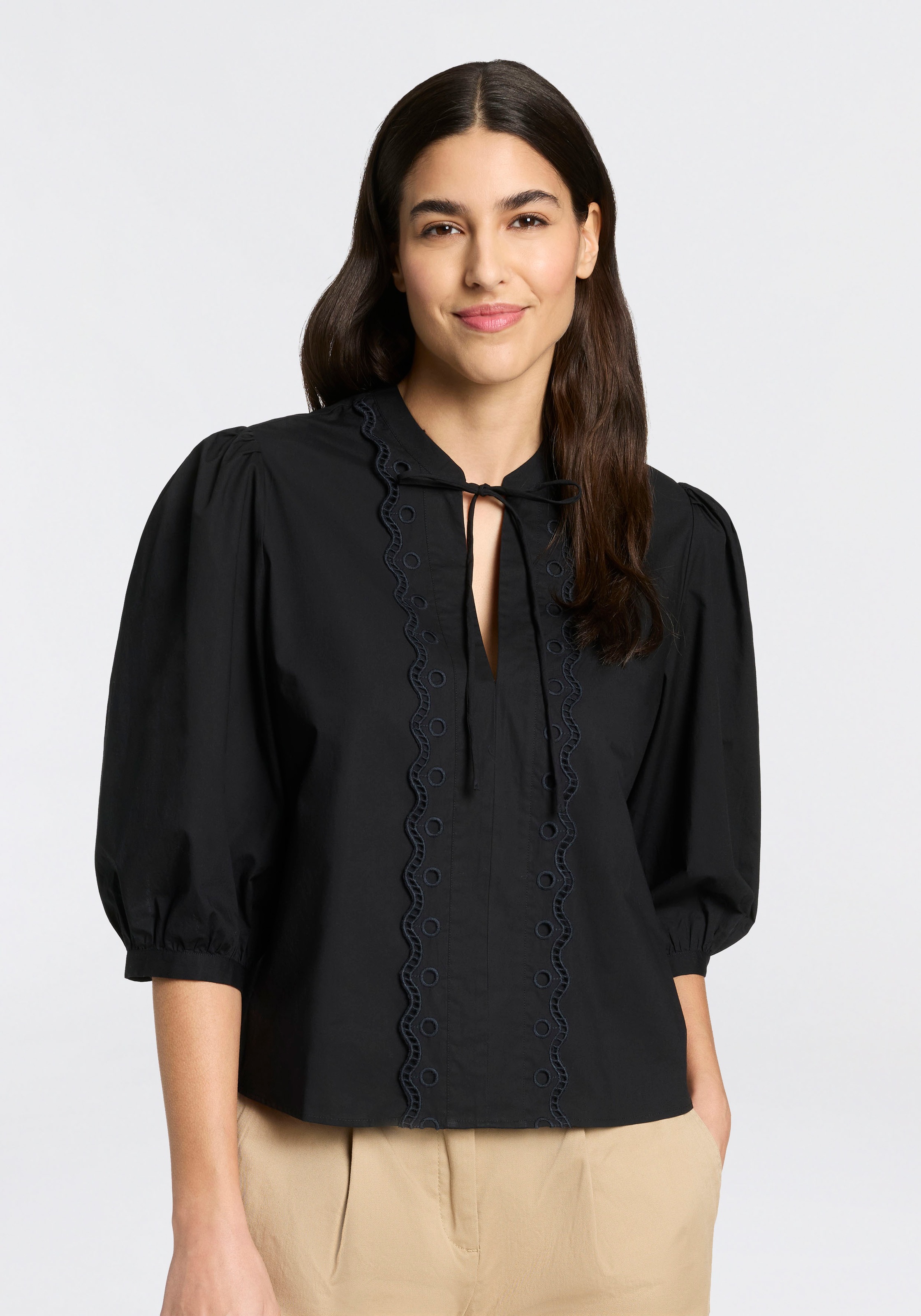 Image of BOSS ORANGE Schlupfbluse "Balet Premium Damenmode" aus Baumwoll-Popeline, Ballonärmel