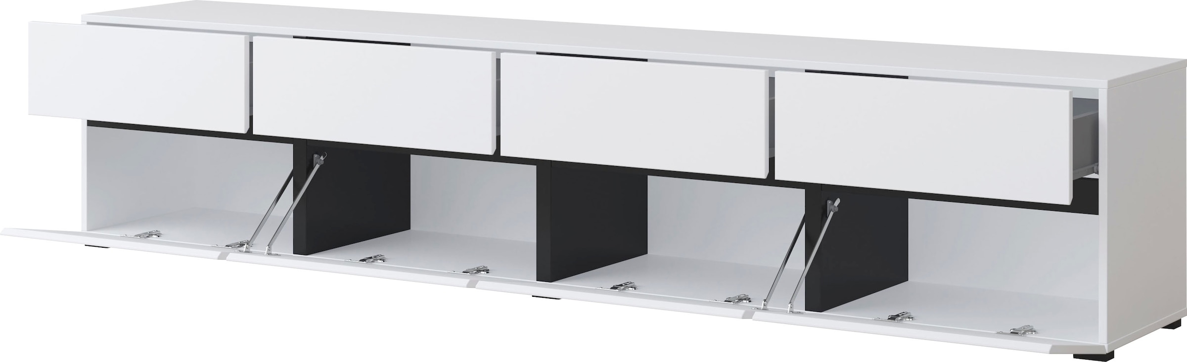 INOSIGN Lowboard »Cross, moderne grifflose TV-Kommode,4 Klappen/4 Schubkästen«, Breite 225 cm, TV-Schrank mit viel Stauraum, TV-Board