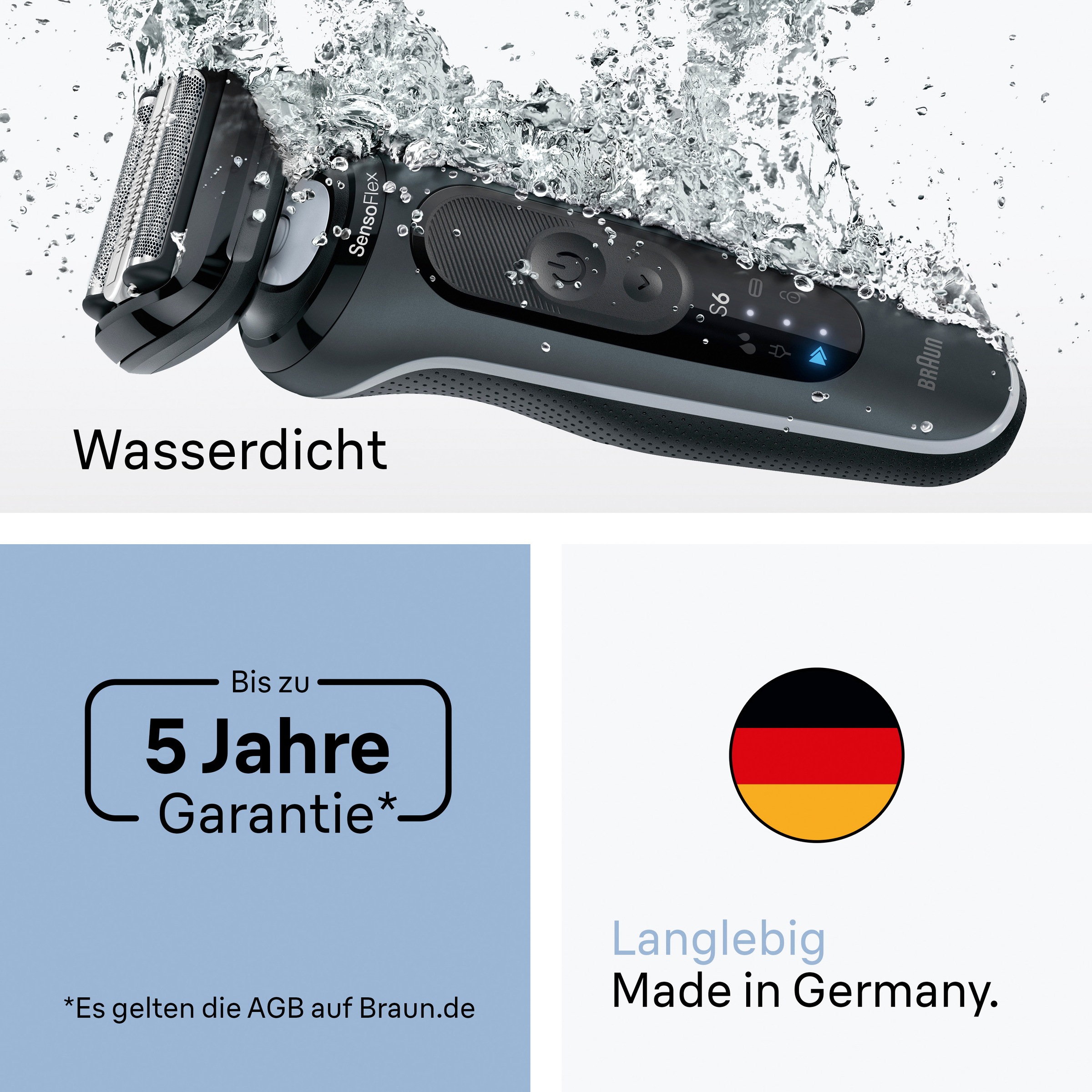 Braun Elektrorasierer »Series 6 62-G1650s« 2 Stk. Aufsätze 100% wasserdicht, +2 Aufsätze, bis zu 60 Min Akku, Made in Germany