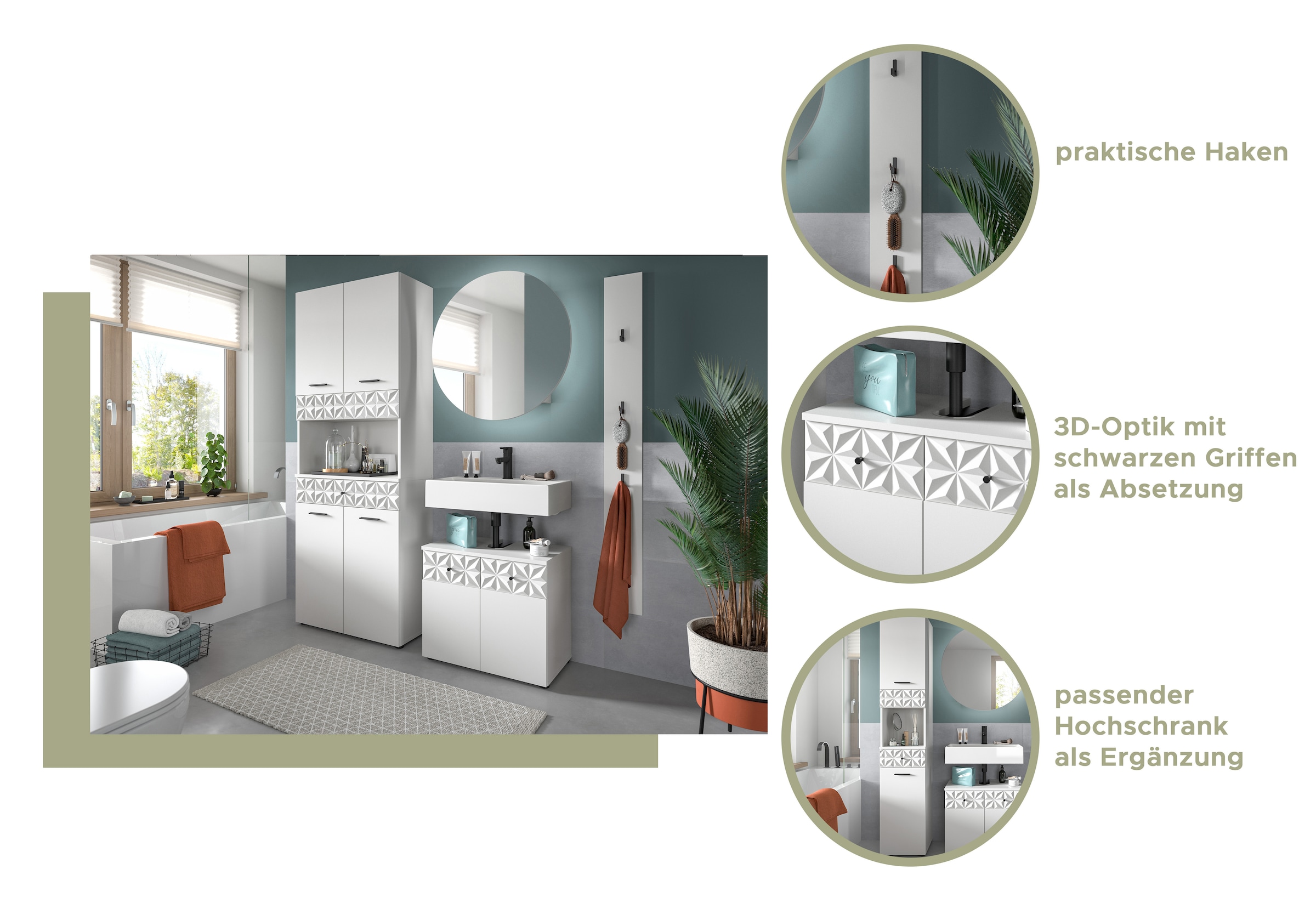 INOSIGN Ensemble de salle de bains »VICENZA, TOPSELLER!, Breite 60cm, 2-teilig, mit Ornamentabsetzung« best. aus: Waschbeckenunterschrank und Spiegelschrank, 