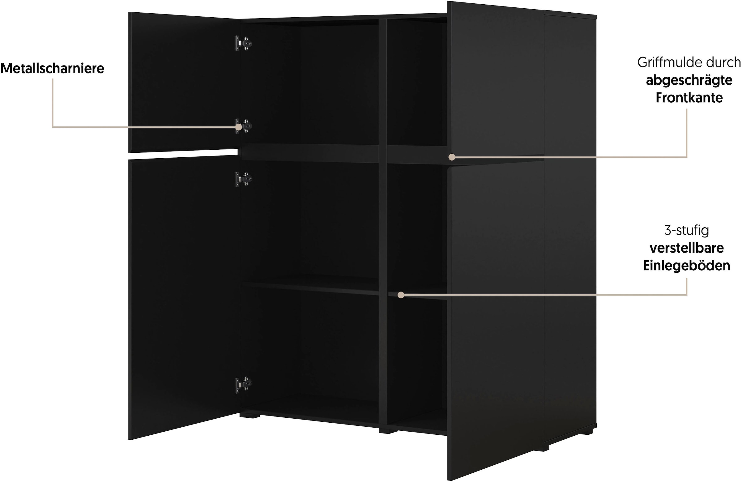 GOODproduct Highboard »Cross, moderne grifflose Hochkommode mit 4 Türen,Türkommode« Hochschrank, Höhe 139 cm mit viel Stauraum, Einlegeböden verstellbar