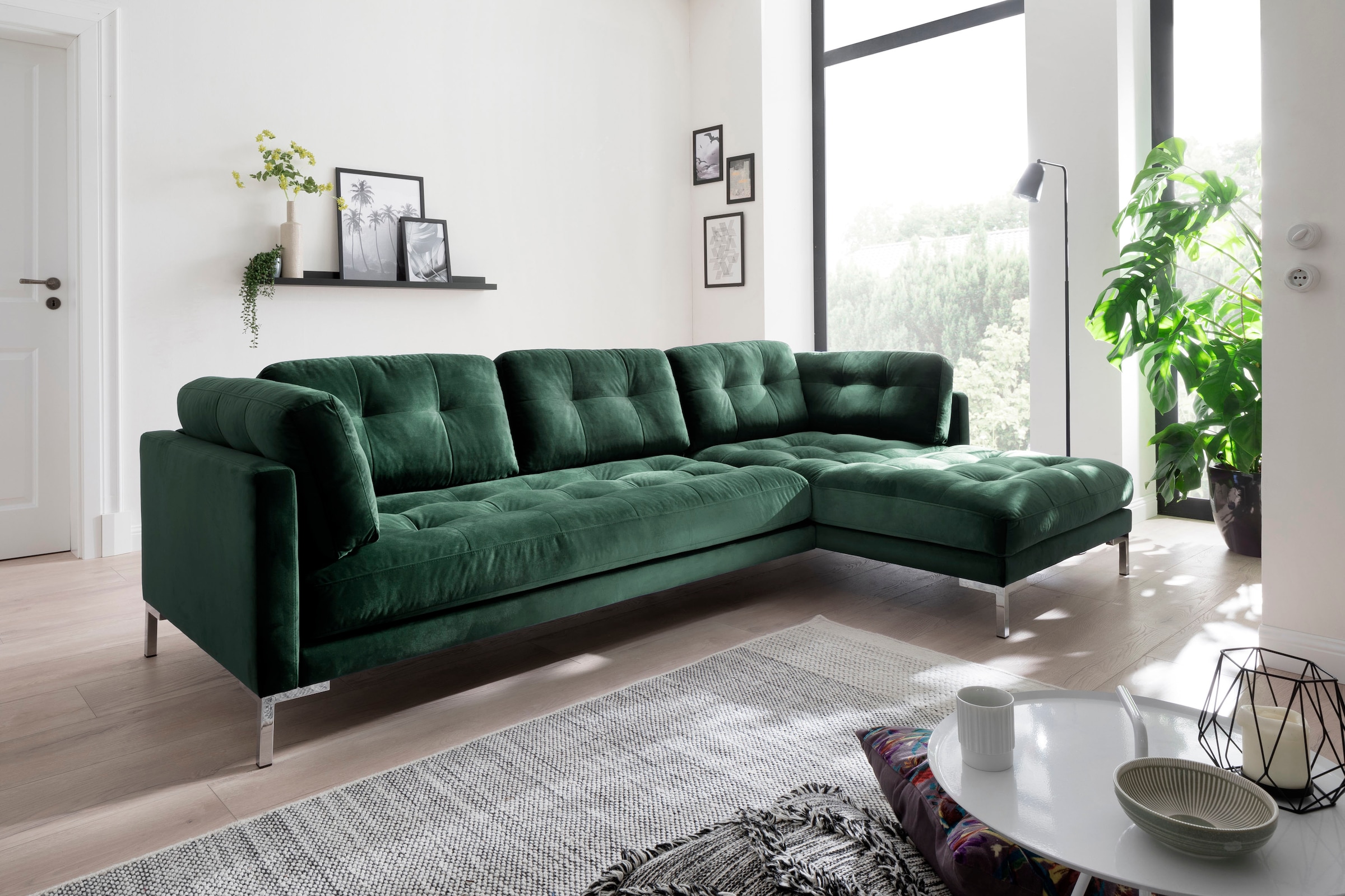 Trends by HG Canapé d'angle »Landau L-Form« en velours côtelé avec pied en métal