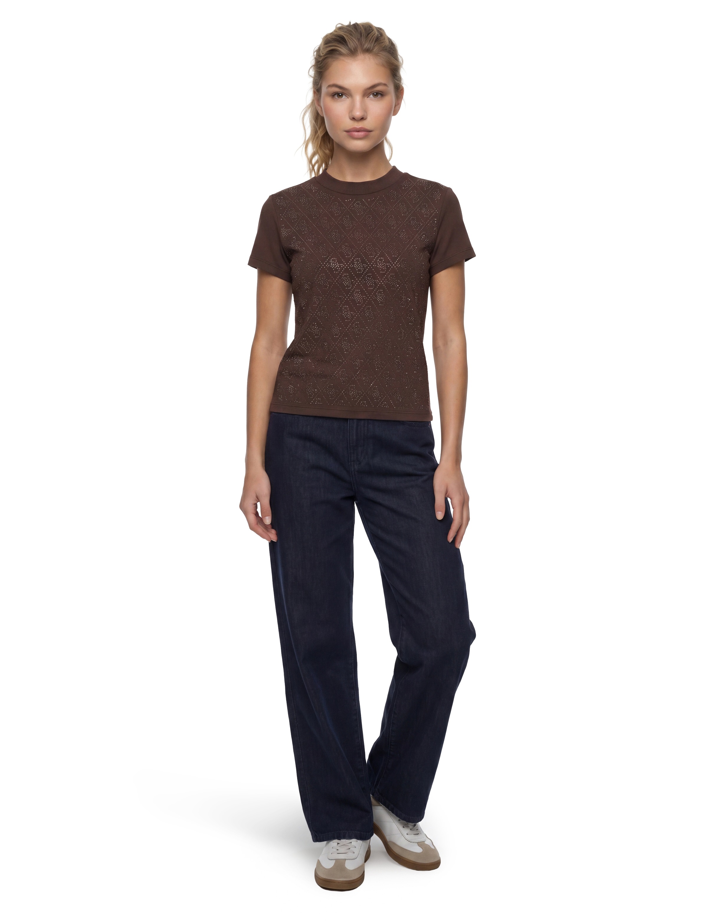 Guess T-Shirt »SS MOCK NECK ALL OVER 4G TEE« mit Strassbesatz, Slim Fit