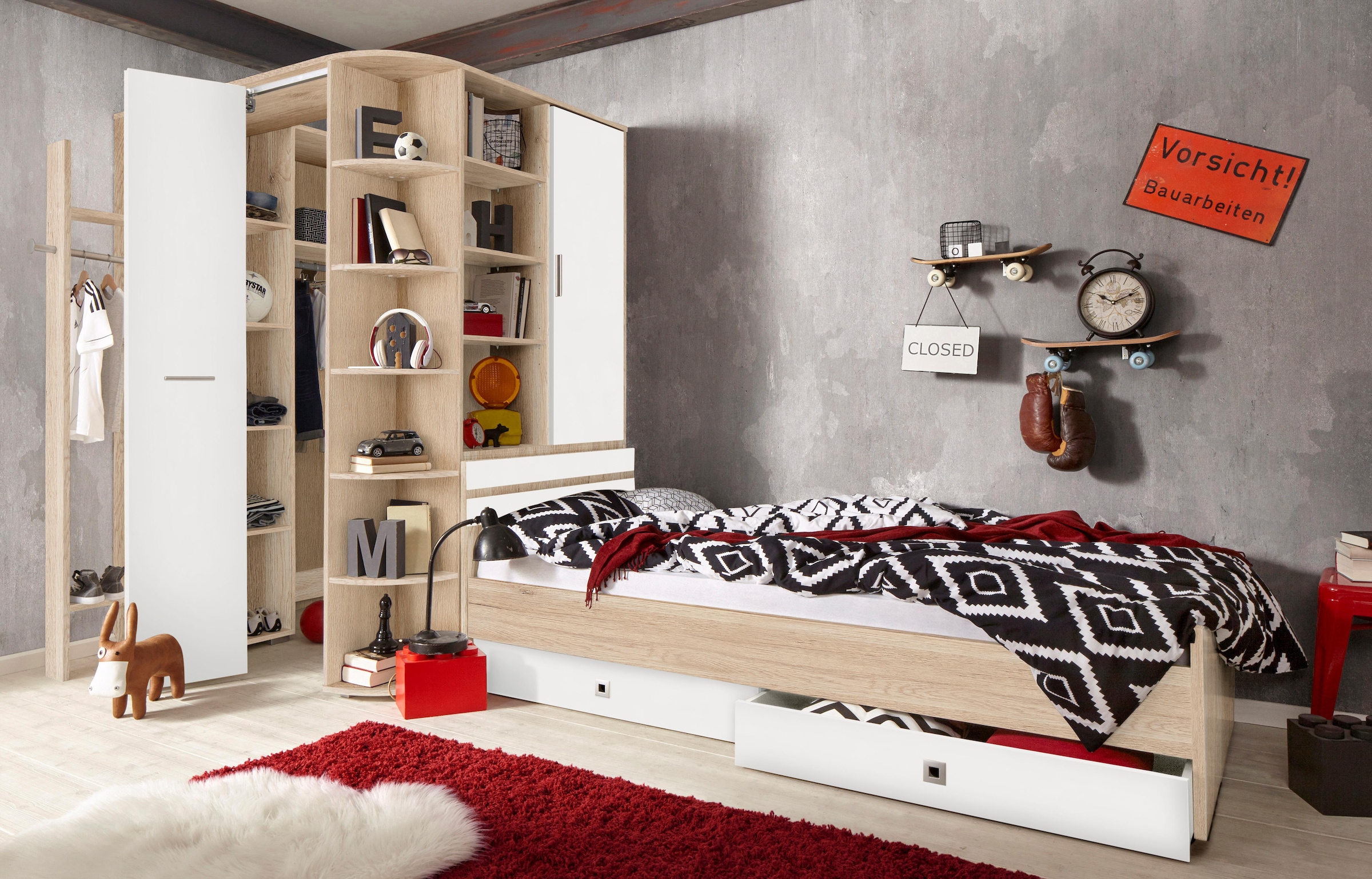 Jugendzimmer-Set »Joker Kleiderschrank mit Garderobe, Bett und Stauraumschubladen«,...