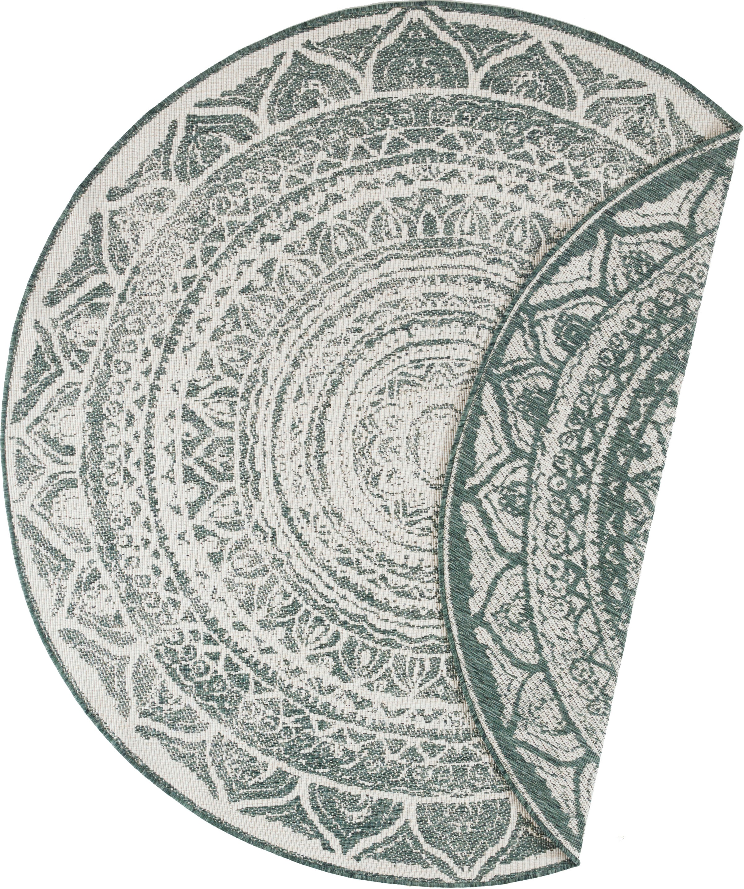 Image of NORTHRUGS Teppich »Siruma«, rund, 5 mm Höhe, In-und Outdoor geeignet, Mandala, Wohnzimmer, Balkon, Terrasse, Garten, Robust, Pflegeleicht, Flachgewebe, Wendbar bei Ackermann Versand Schweiz