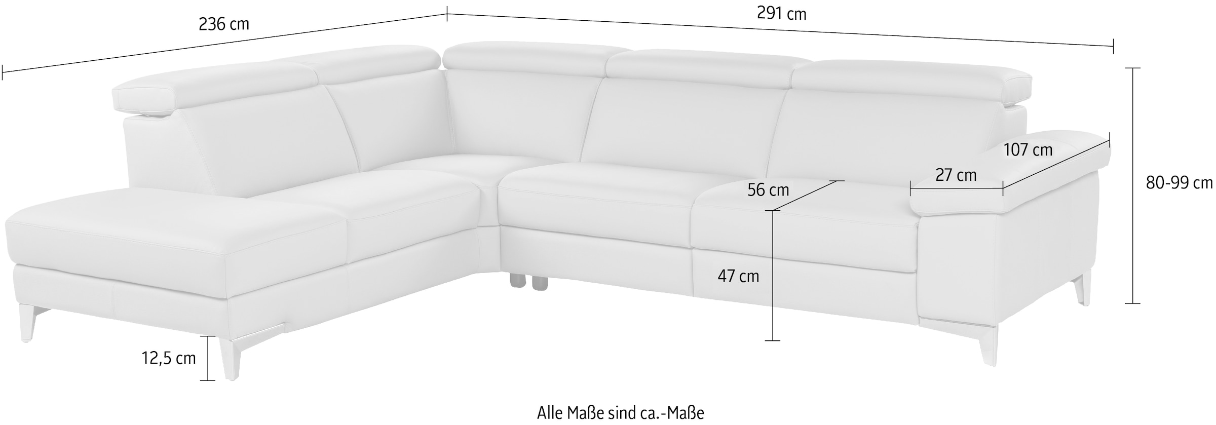 CALIA ITALIA Ecksofa »Nove, mit erstklassigen Sitzkomfort und Komfortfunktion«, L-Form, mit hochwertigem Lederbezug