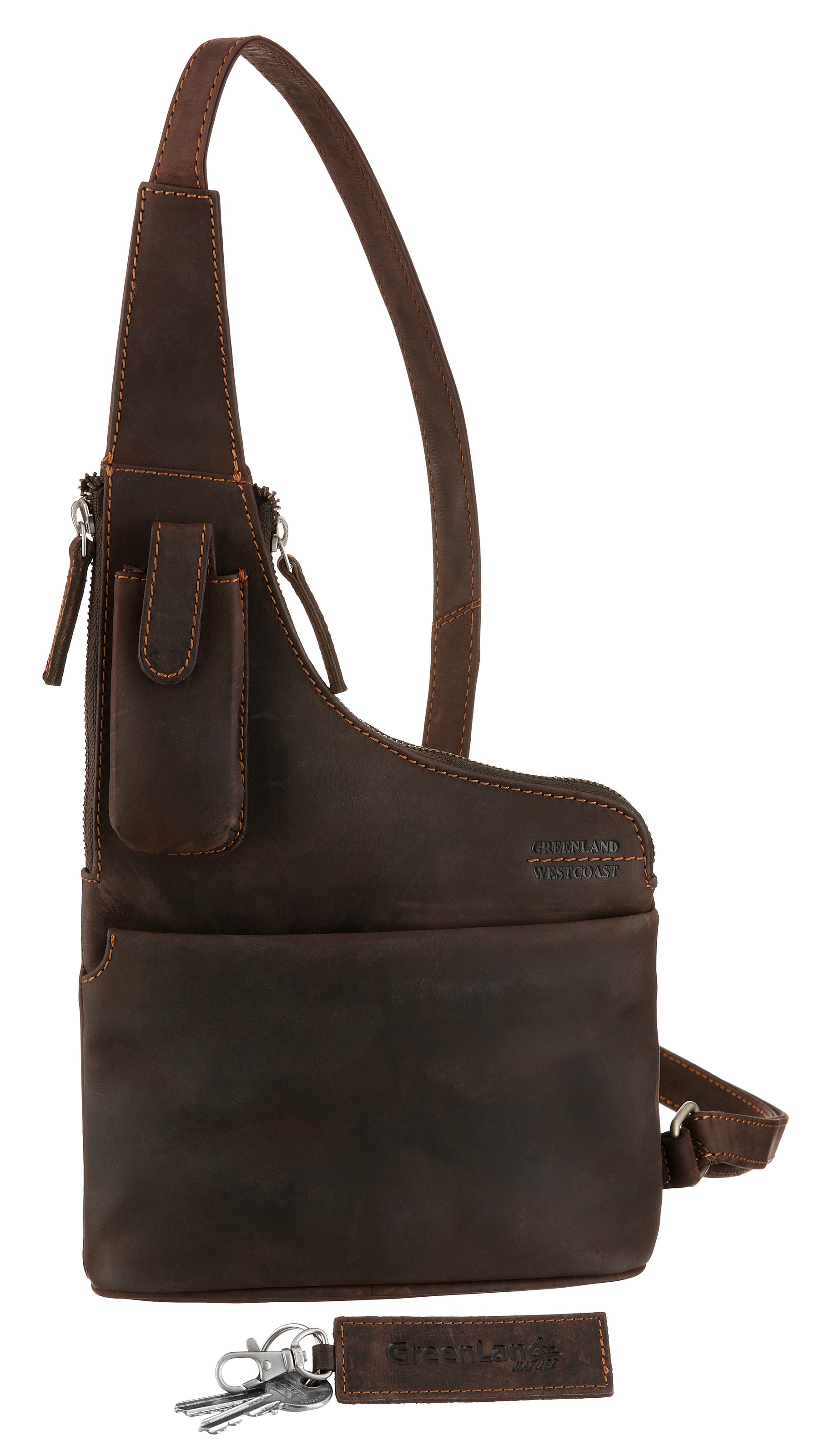 Image of GreenLand Nature Umhängetasche, aus Leder mit Handyfach und Schlüsselanhänger bei Ackermann Versand Schweiz
