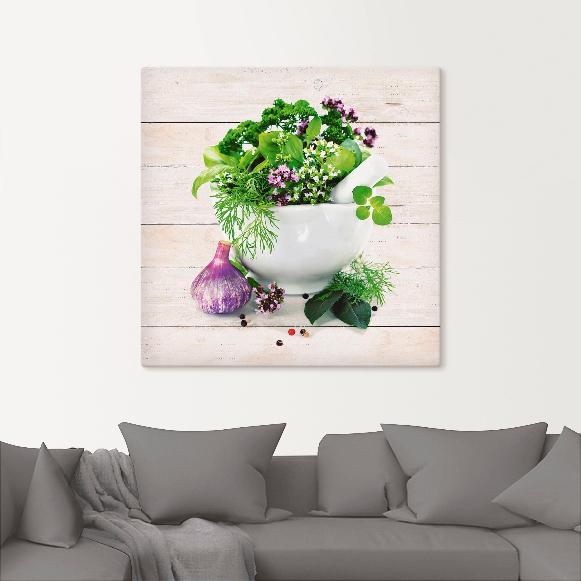 Artland Leinwandbild »Heilkräuter auf weissem Hintergrund Küche« Arrangements 1 Stk. tlg. auf Holzrahmen gespannt