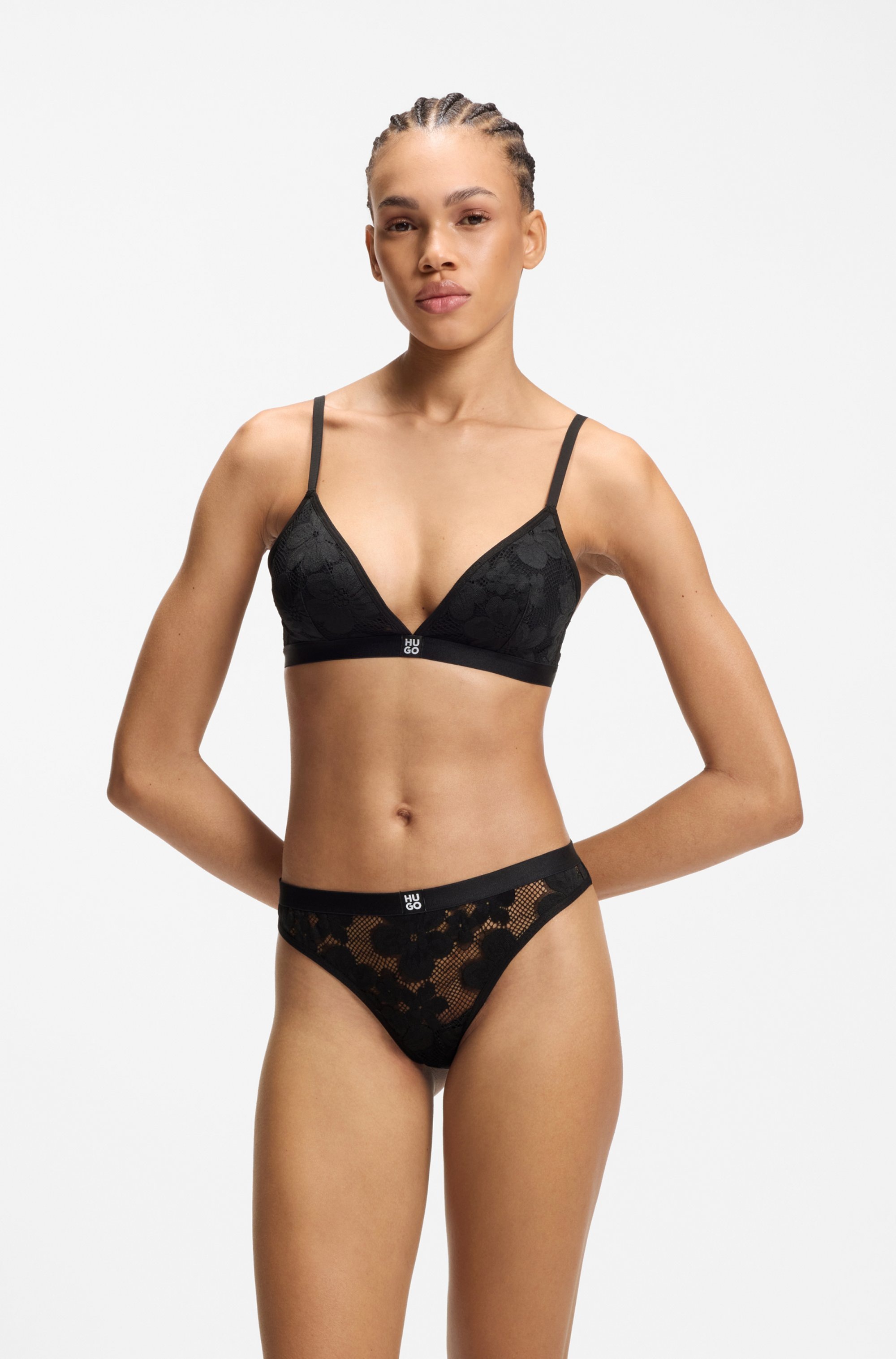 Image of HUGO Underwear Triangel-BH aus geblümter Spitze mit herausnehmbarer Wattierung