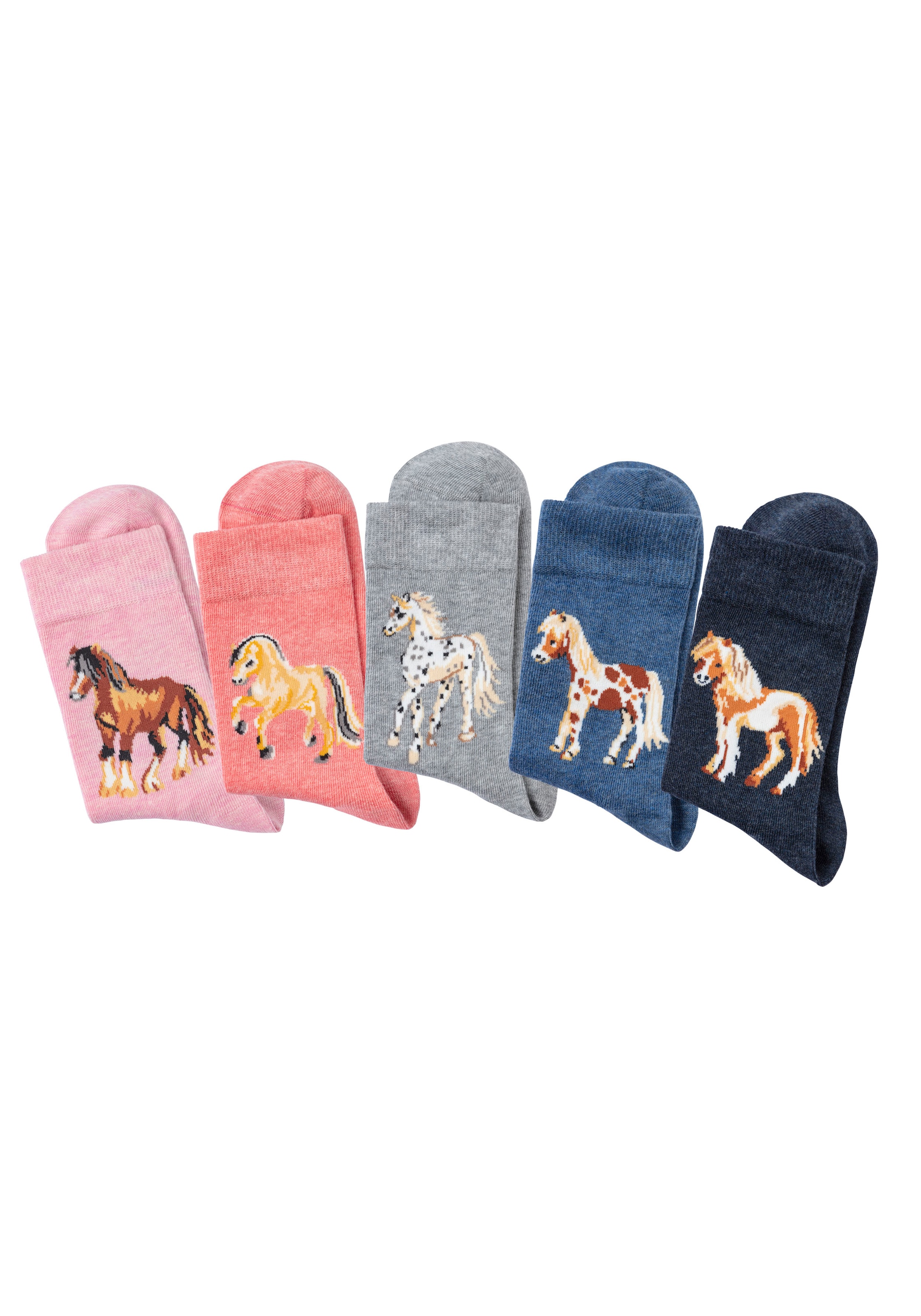 Socken, (Packung, 5 Paar), Mit unterschiedlichen Pferdemotiven