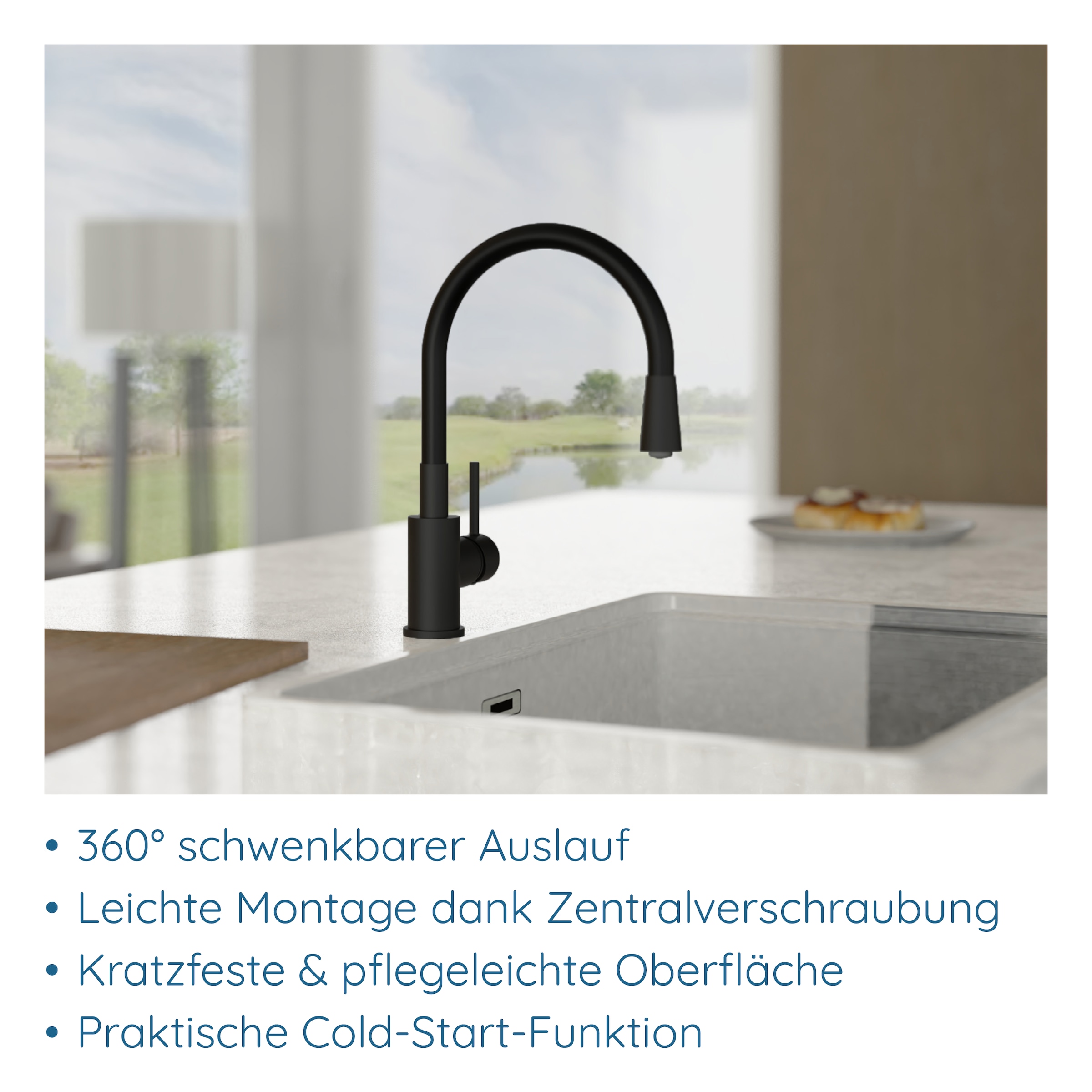 welltime Robinetterie de cuisine »TEXAS« robinet raccord central, pivotant à 360°, bec flexible