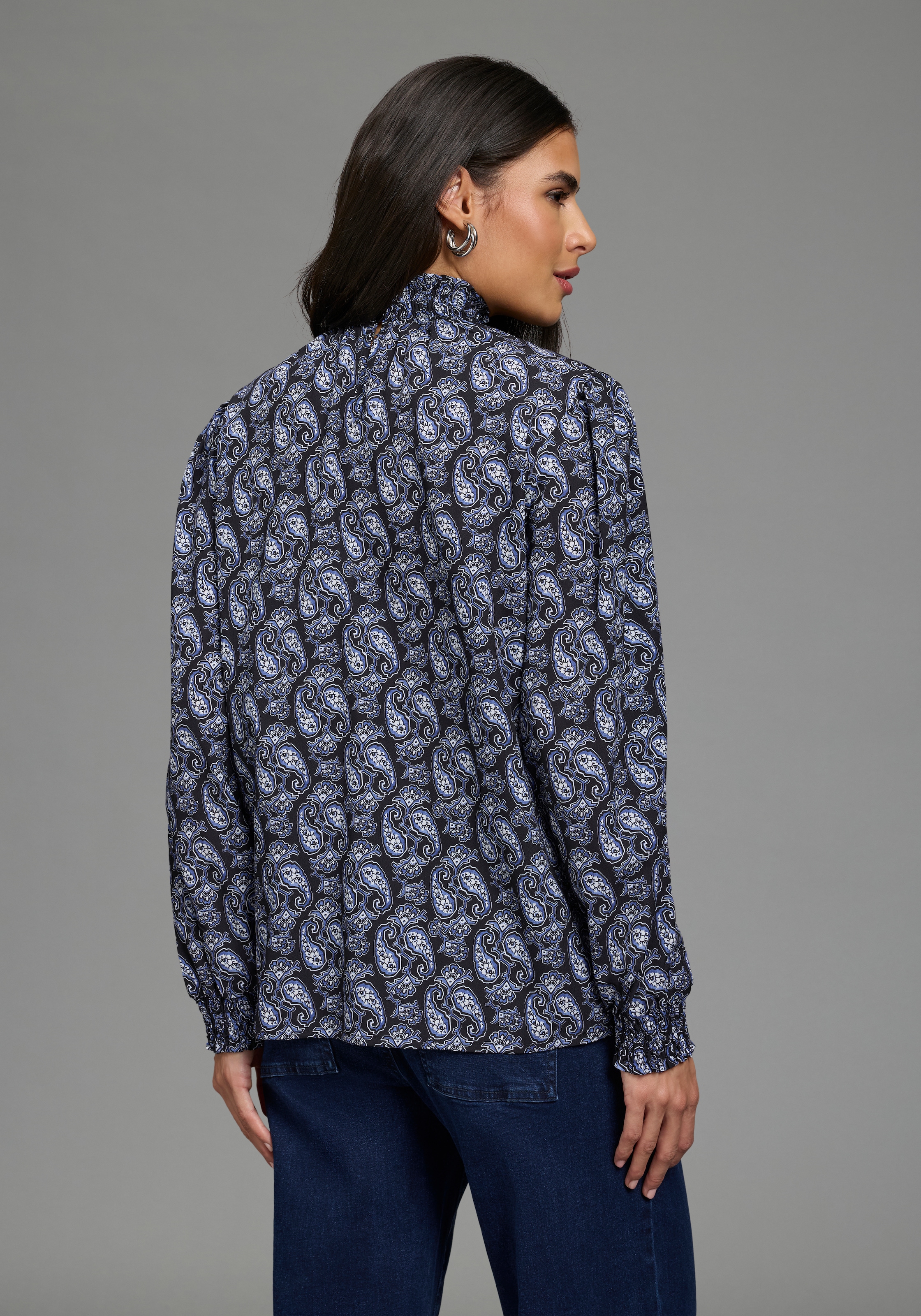 Laura Scott Blouse à pression coupe ample, avec bas de manches smocké