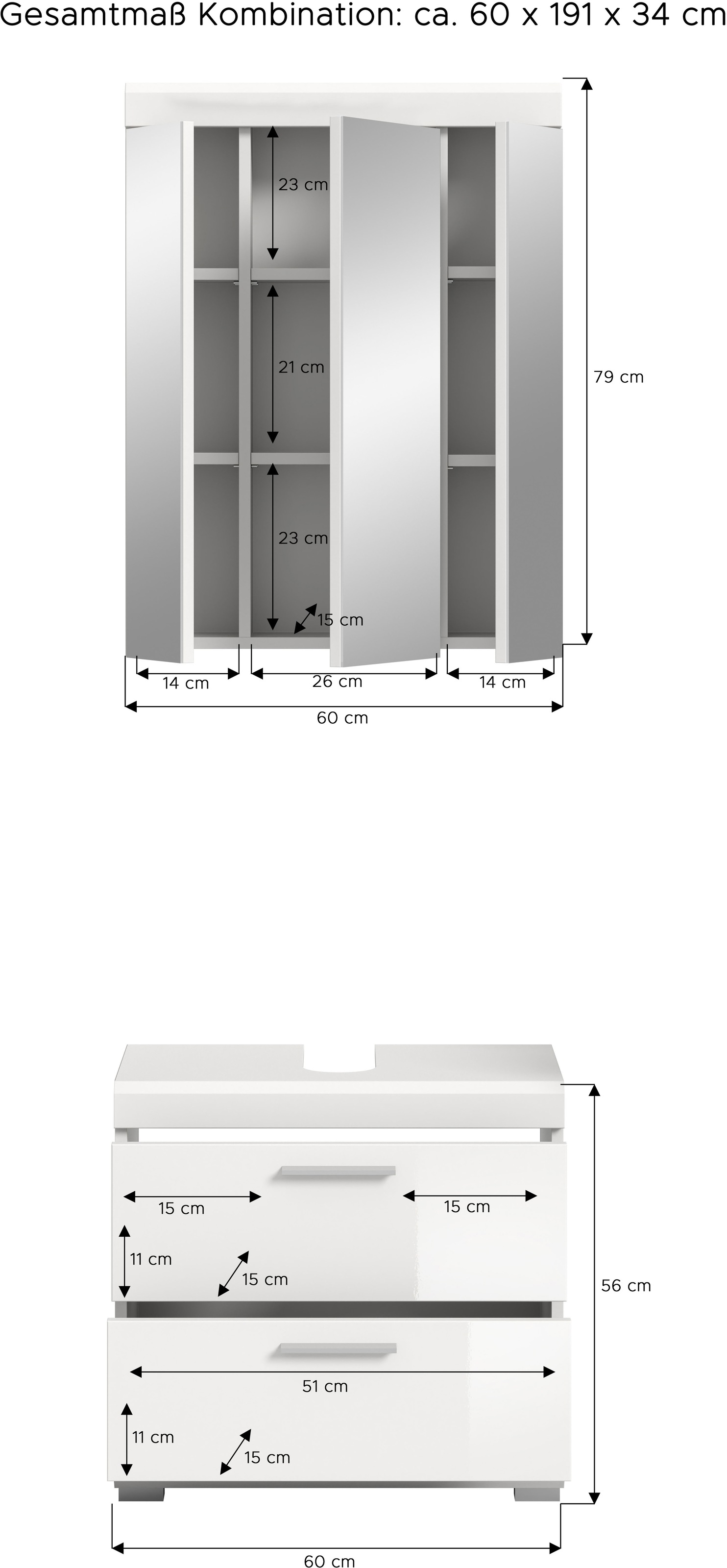INOSIGN Ensemble de meubles de salle de bain »Siena, 2 tlg., bestehend aus: Waschbeckenunterschrank, Spiegelschrank« Set, TOPSELLER!, 2 cuis tlg.
