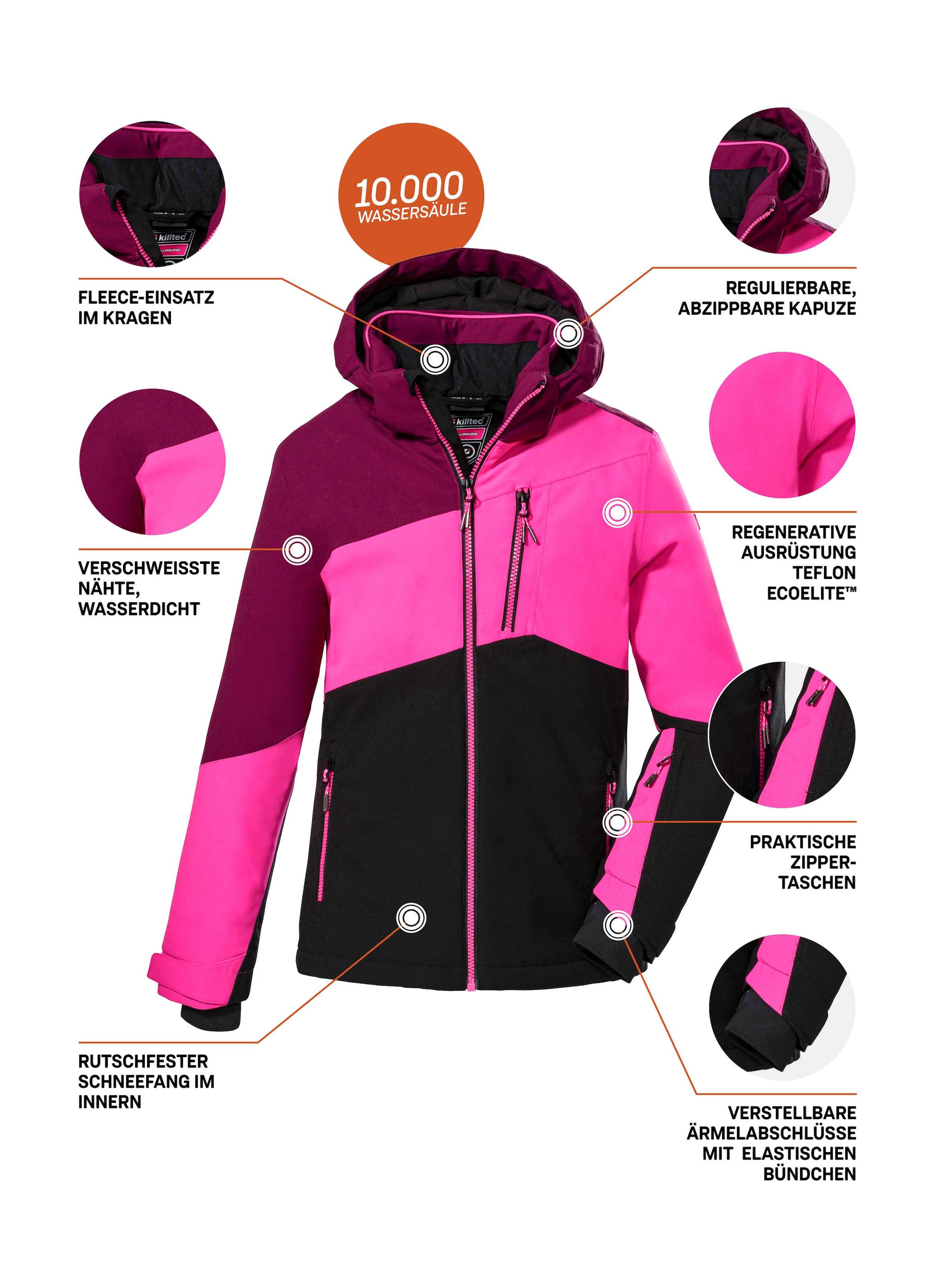 Killtec Veste de ski »KSW 166 GRLS SKI JCKT« Atmungsaktive, wasser- und winddichte Skijacke mit abnehmbarer Kapuze