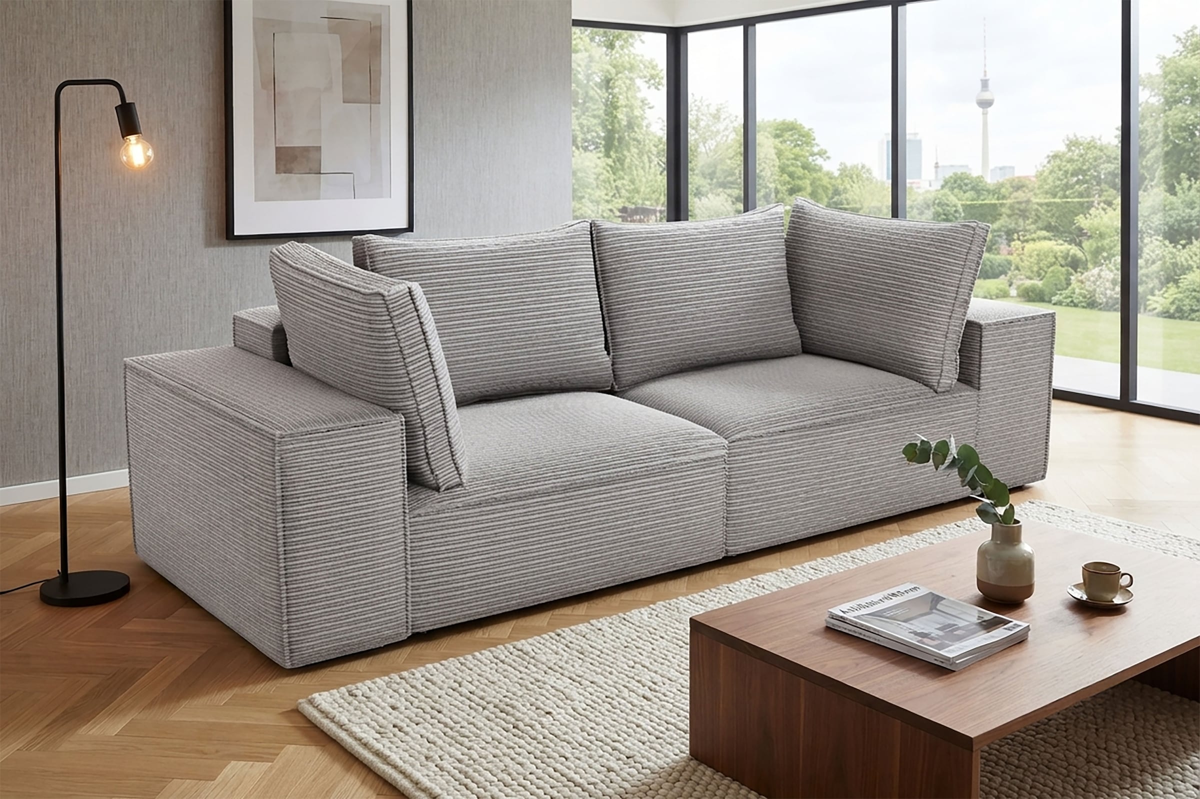 Trends by HG Canapé Big »Conor XL, B: 268cm, Liegefläche: 138 x 194 cm, in Cord und Velours« avec fonction couchage et coffre de lit