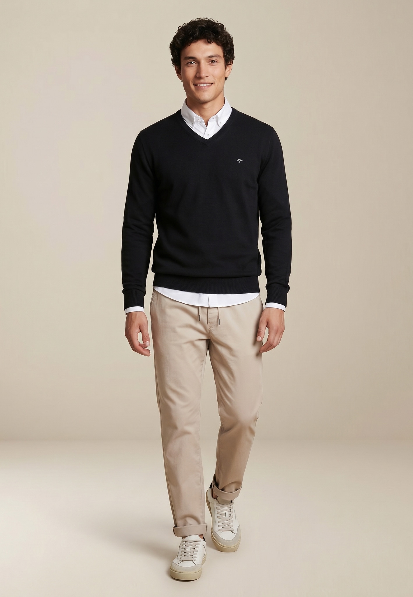 FYNCH-HATTON Pull en tricot »FYNCH-HATTON Pullover mit V-Kragen« aus Baumwolle, mit V-Ausschnitt, bequeme Passform