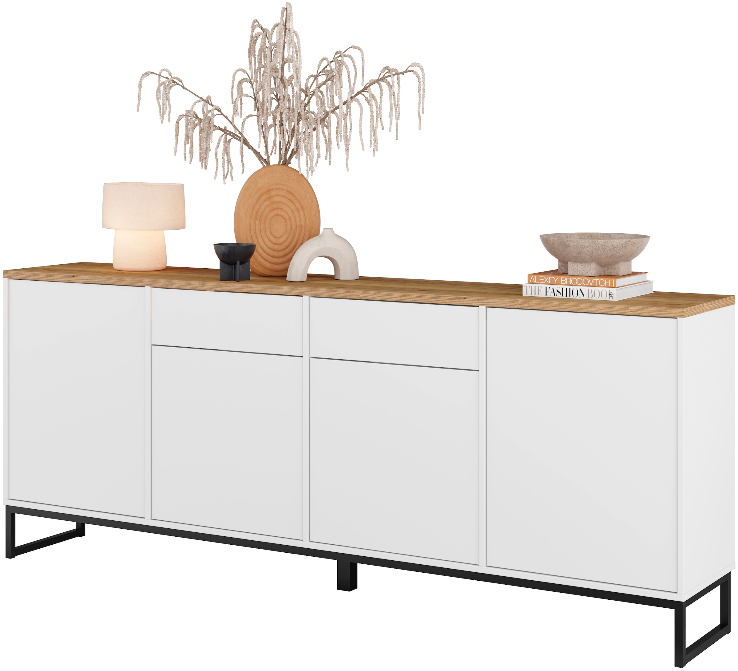 Home affaire Buffet »Alto, Breite 208,5 cm, grifflose Kommode 4 Türen/2 Schubkästen.« Schubladenschrank mit viel Stauraum, Einlegeböden verstellbar