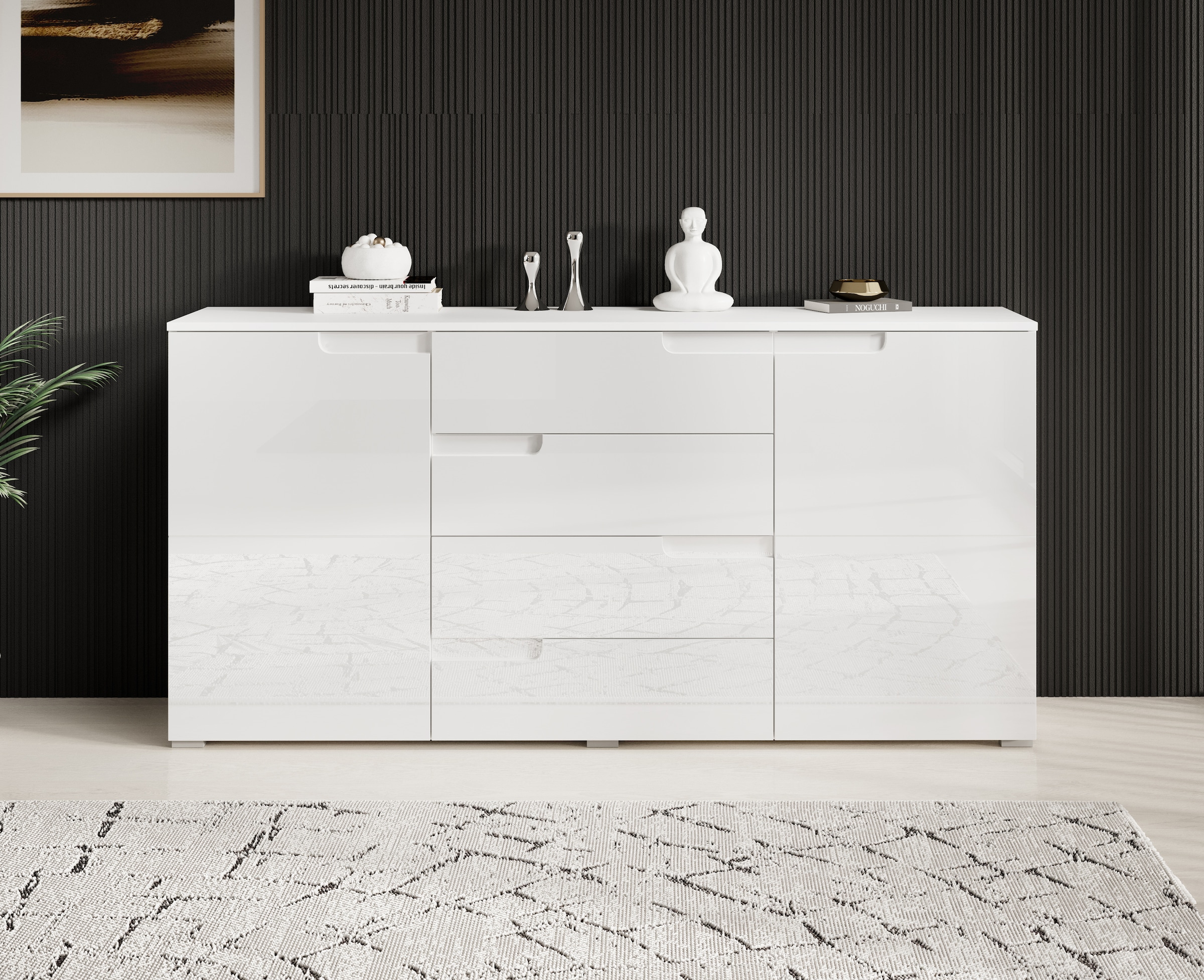 HBZ Sideboard »Spice weiss Hochglanz, Wohnzimmerschrank BxHxT 165x80x40 cm«, (1 St.), Mit 2 Türen, 4 Schubkästen, 2 Einlegeböden verstellbar