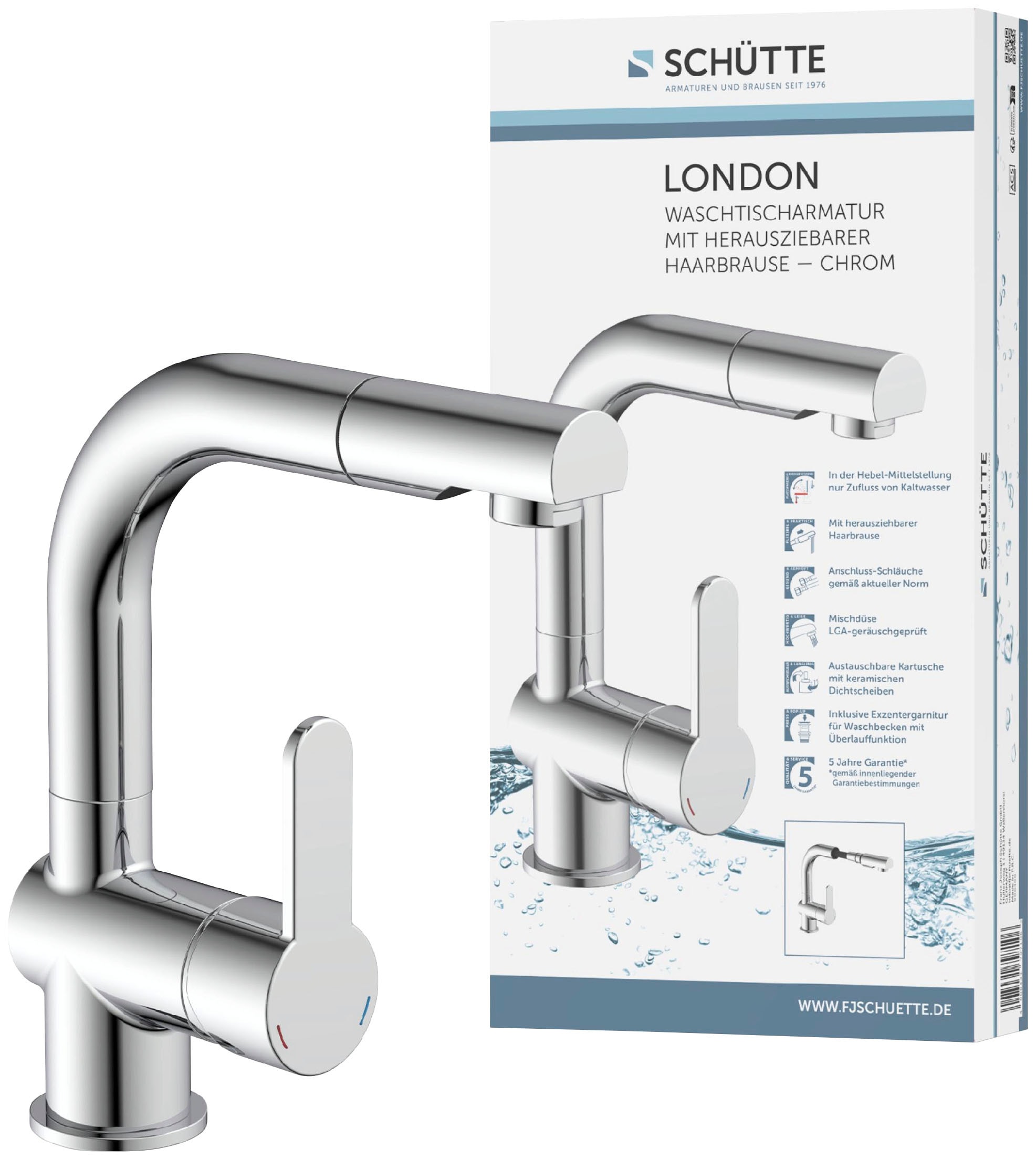 Schütte Robinetterie de salle de bain »3-teilige Serie LONDON« Ensemble,  Économique, protection anti-brûlure, pivotant à 360°, économiseur d’eau