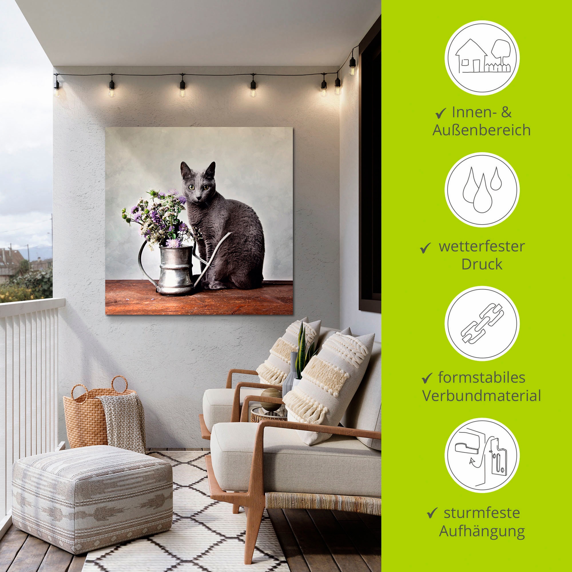 Artland Wandbild »Katze mit Deko«, Haustiere, (1 St.), als Alubild, Outdoorbild, Leinwandbild in verschied. Grössen