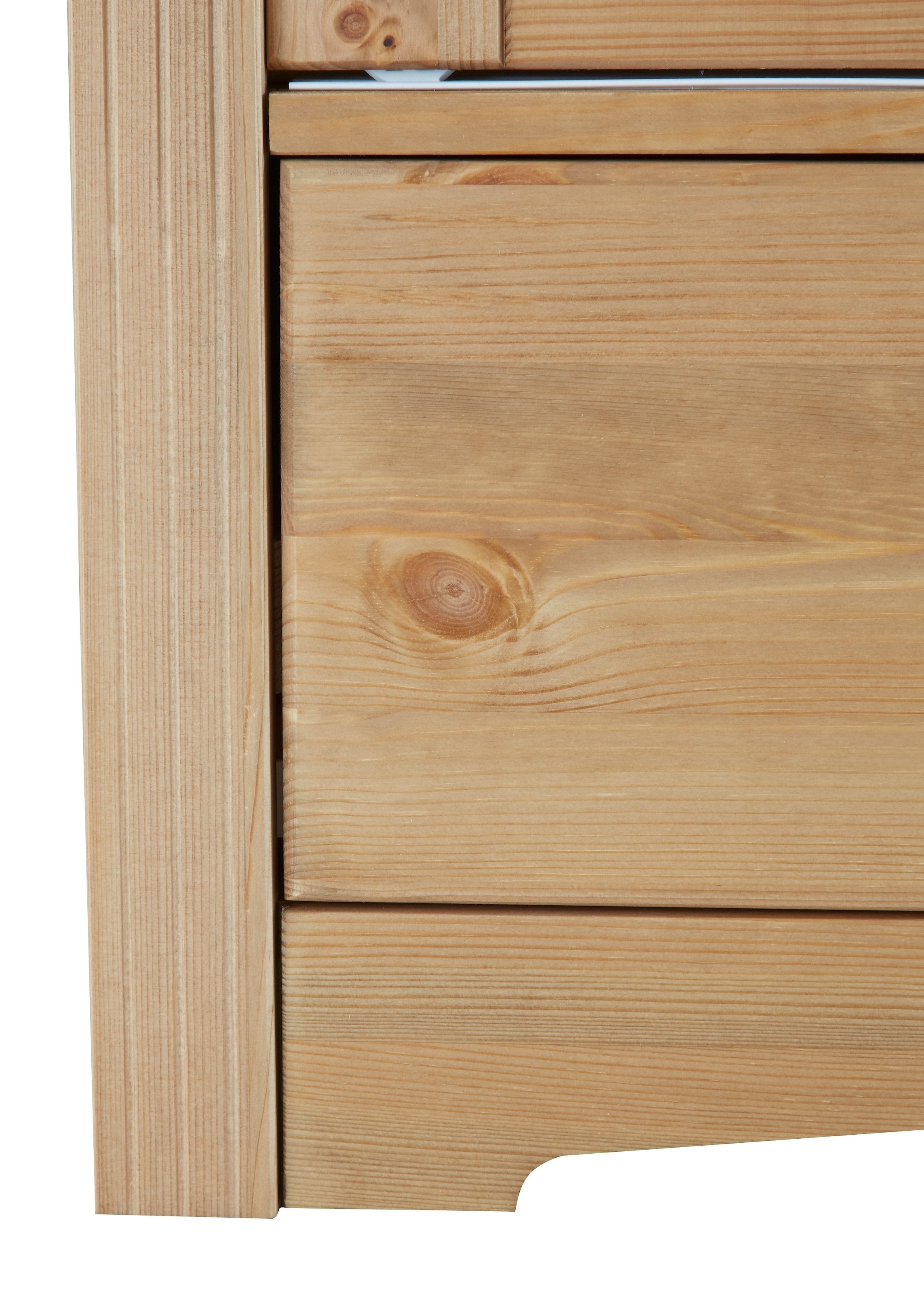 GOODproduct Schiebetürenschrank »Konrad, Landhausstil, rustikal, mit Schubladen + Spiegel, Kassetten« massive Kiefer, FSC®-zertifiziert, Messinggriffe