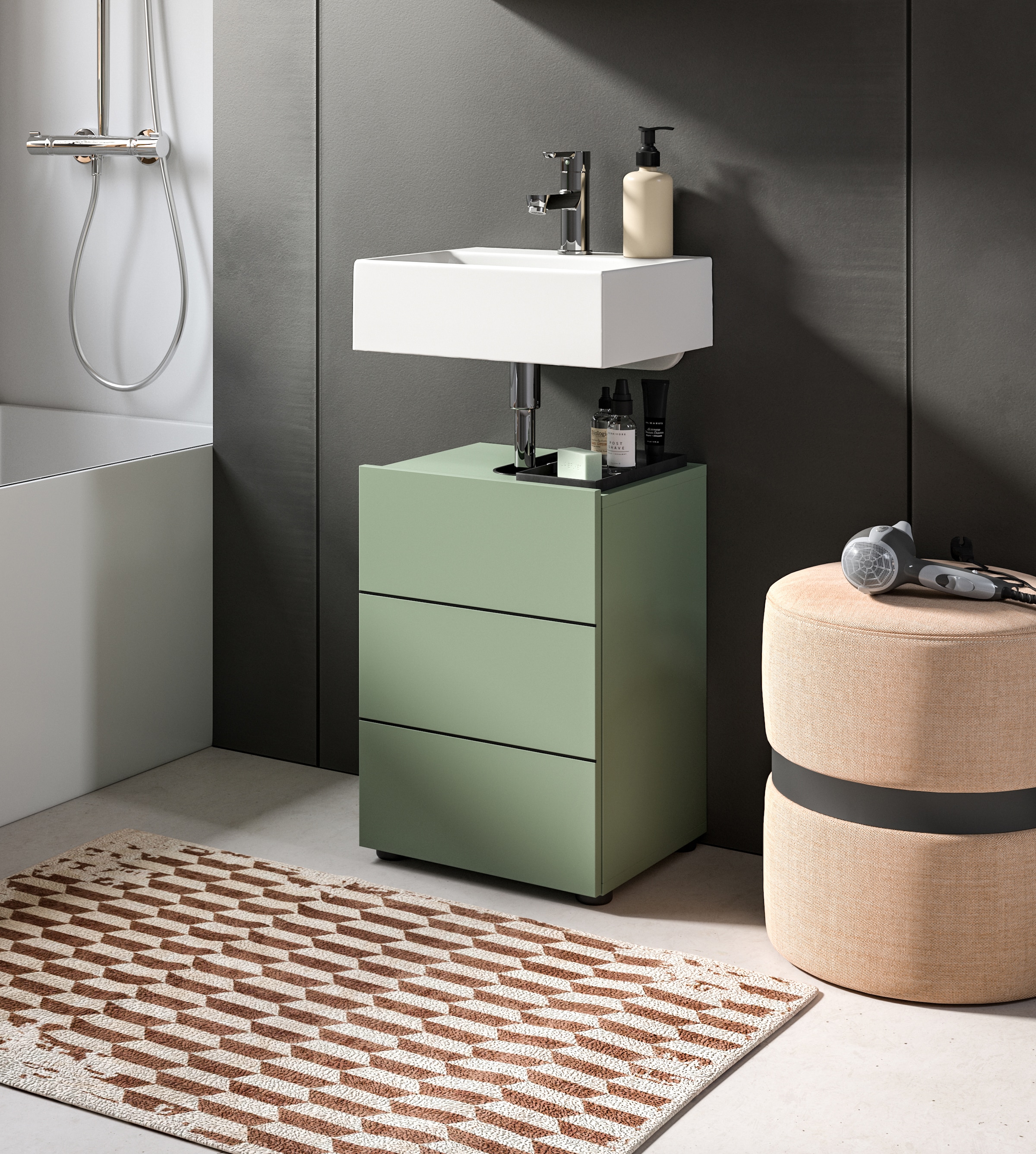 welltime Armoire sous lavabo »BIEL, Breite: 38 cm, 1 Tür, 2 Fächer, Siphonausschnitt« 1 cuis tlg. Waschbeckenunterschrank, Unterschrank, WBU, Badezimmer, Bad