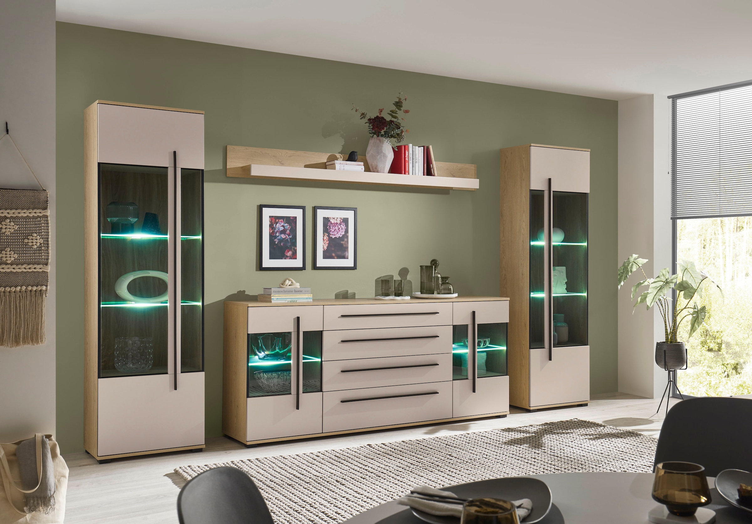Home affaire Meuble mural »Cantara, Anbauwand, Wohnzimmer-Set, in Eiche Evoke, Weiss oder Kaschmir« Ensemble, 