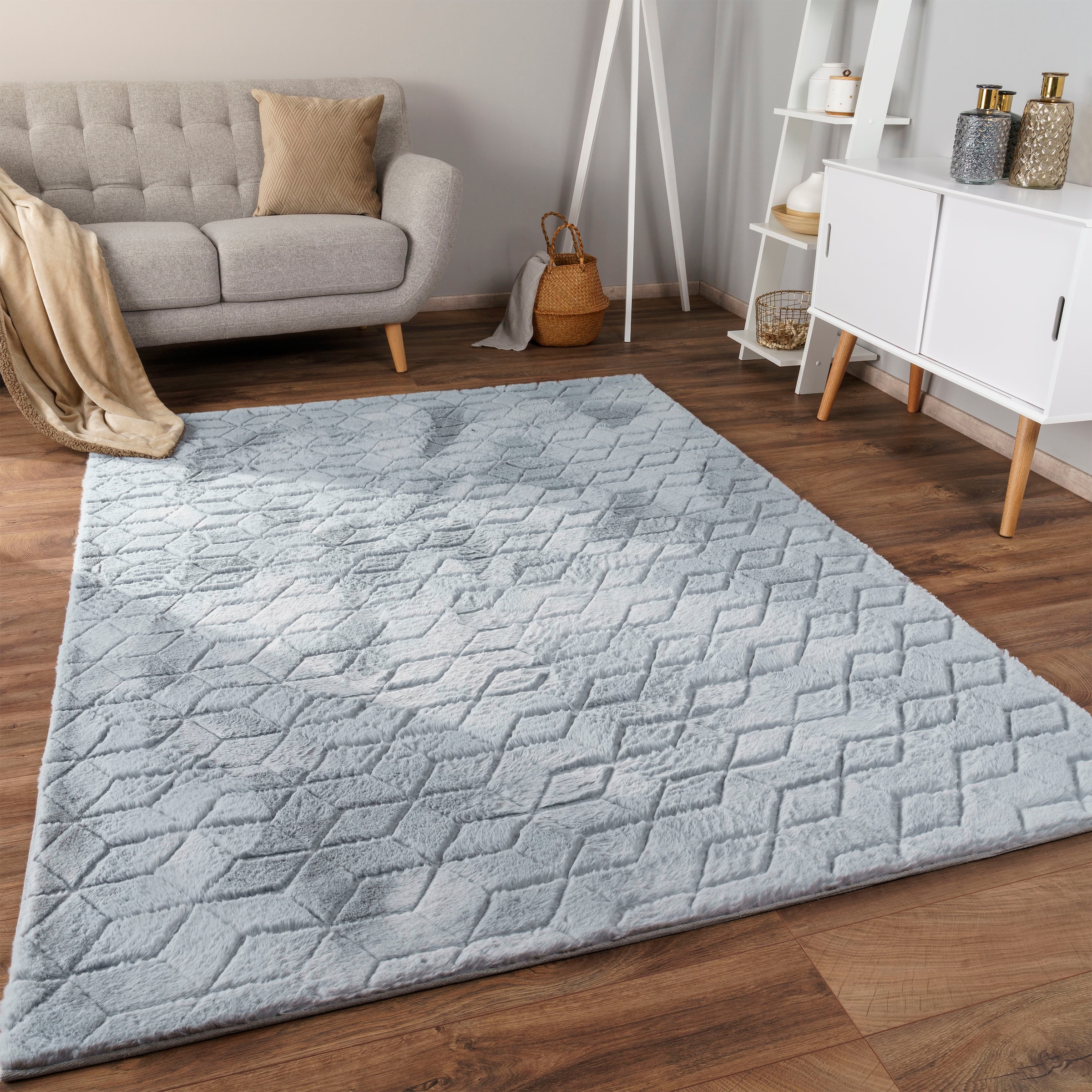 Paco Home Hochflor-Teppich »Arnheim 745«, rechteckig, 26 mm Höhe, Uni Farben, modernes geometrisches Design, besonders weich