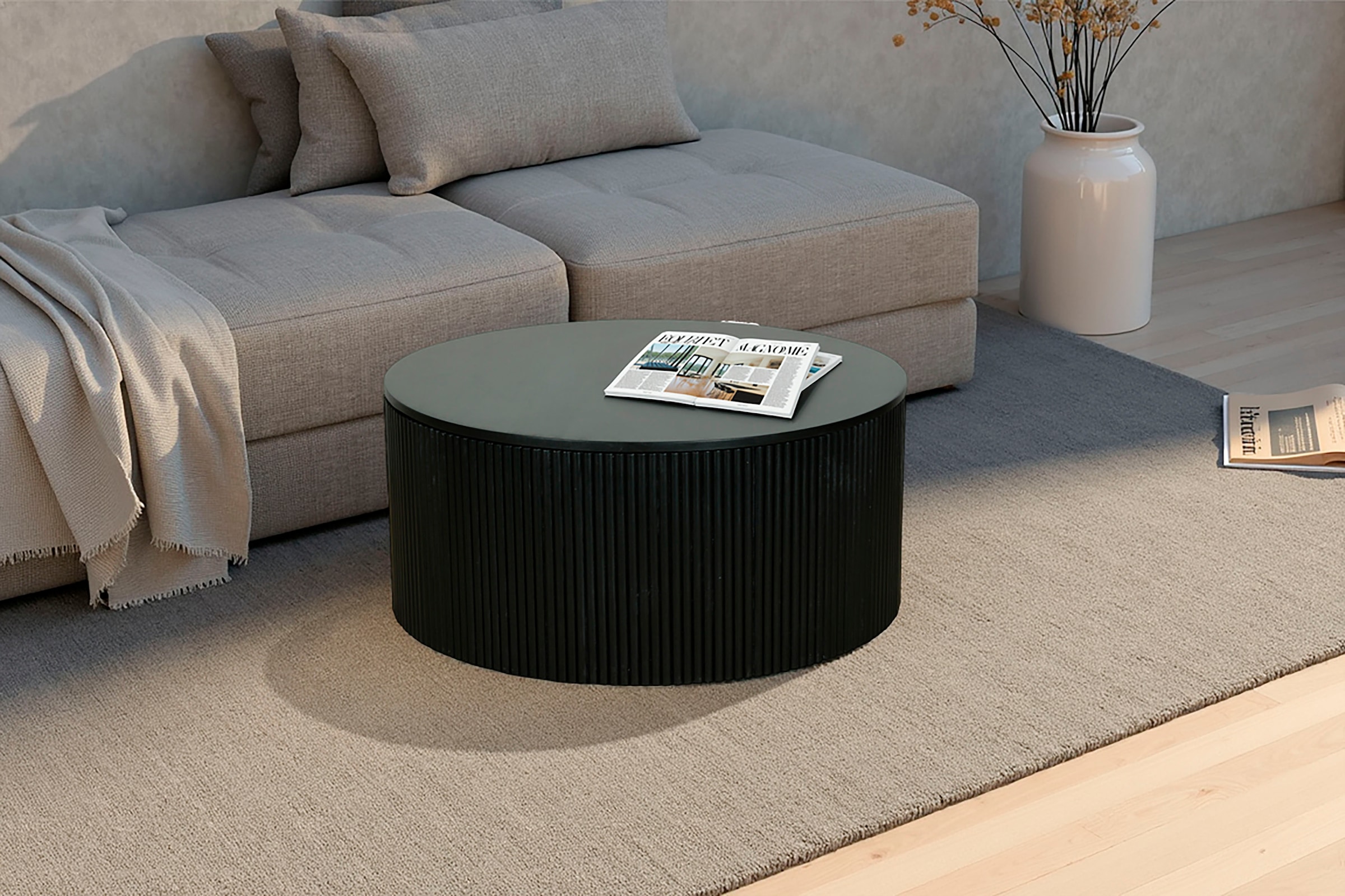 Image of byLIVING Couchtisch "OWEN" Schwarz, Tischplatte zum Abnehmen, Stauraum, Breite: 40 oder 80 cm