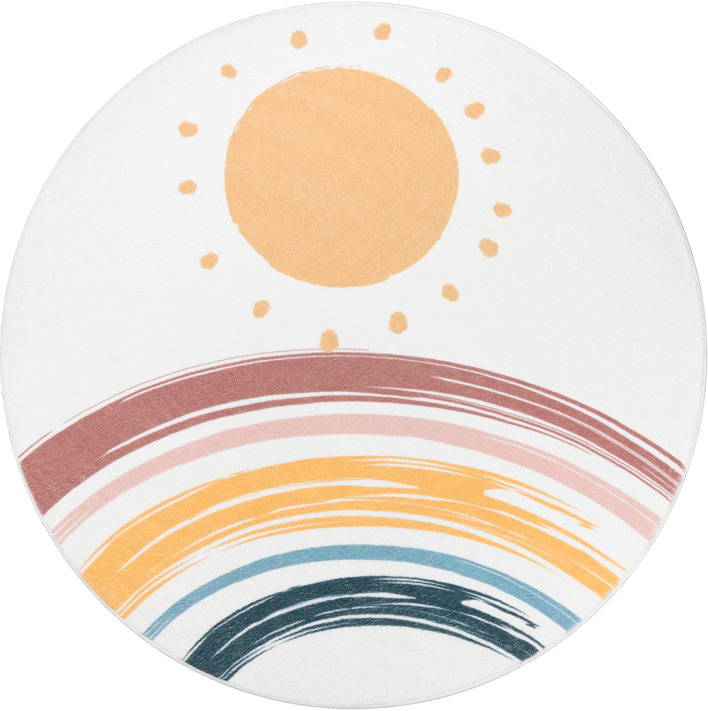 Image of Paco Home Kinderteppich "Niloya 362" rund 12 mm Höhe Spielteppich, Kurzflor, bedruckt, Motiv Sonne & Regenbogen, waschbar